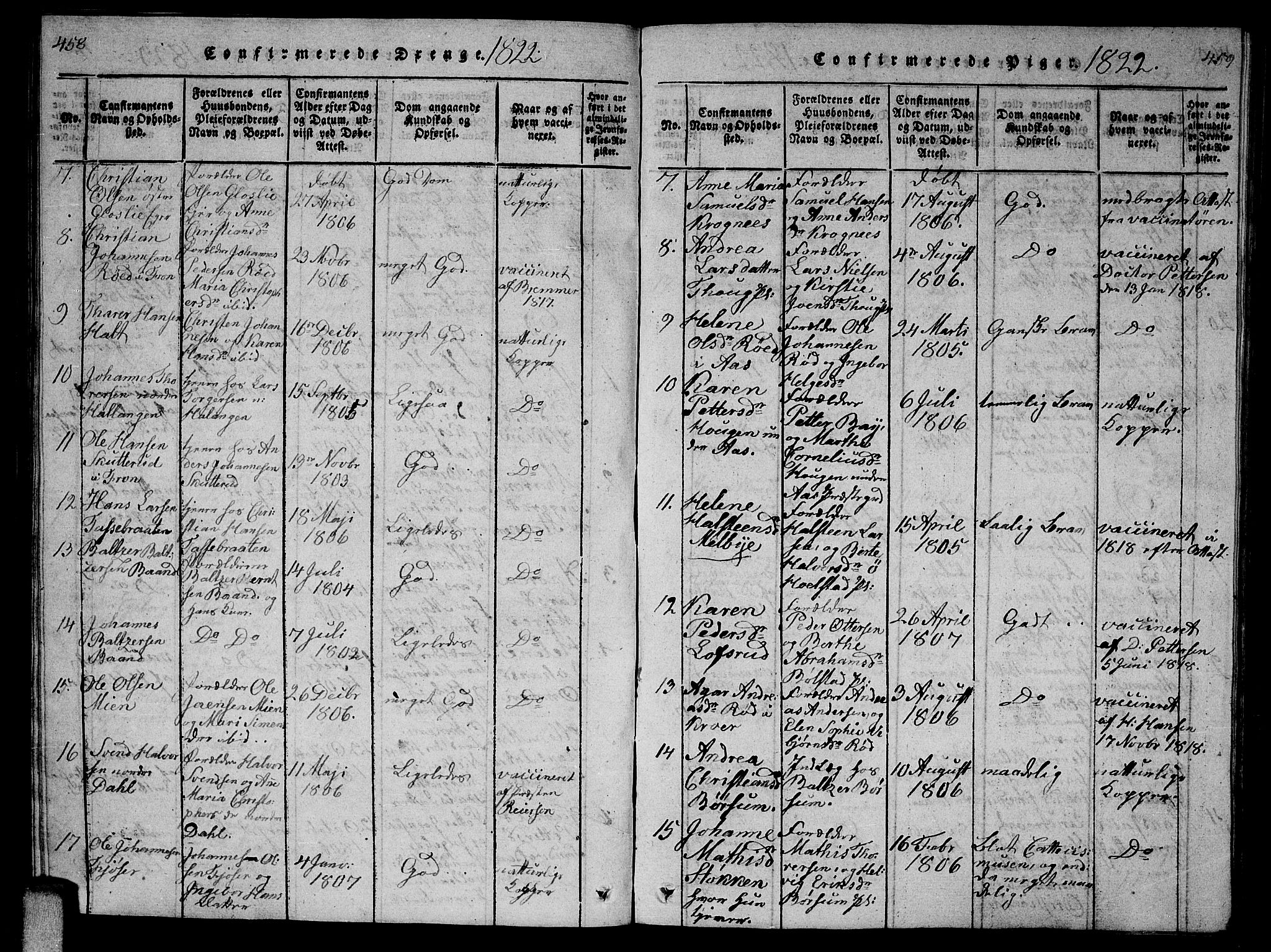 Ås prestekontor Kirkebøker, SAO/A-10894/G/Ga/L0002: Parish register (copy) no. I 2, 1820-1836, p. 458-459