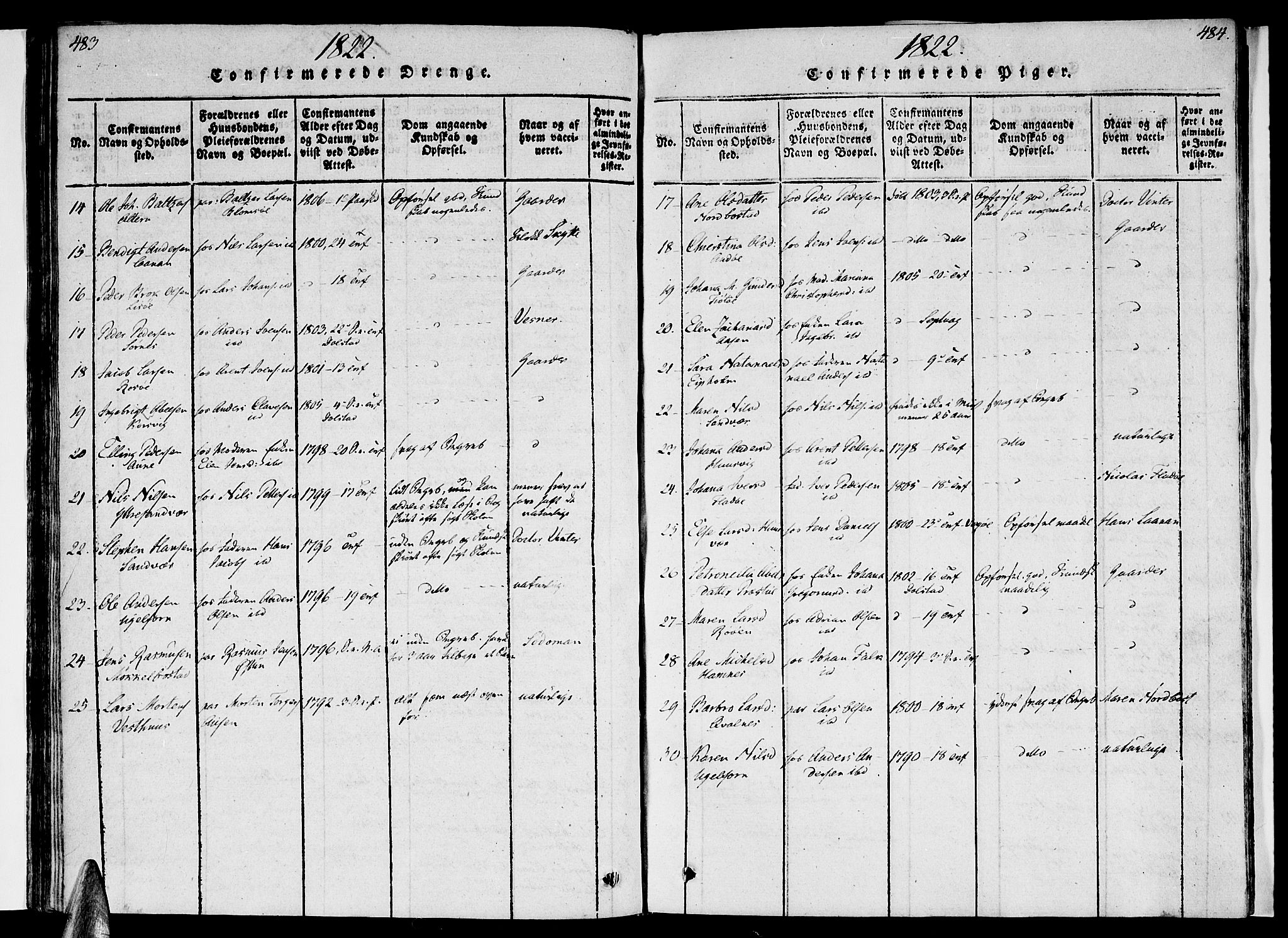 Ministerialprotokoller, klokkerbøker og fødselsregistre - Nordland, SAT/A-1459/830/L0445: Parish register (official) no. 830A09, 1820-1830, p. 483-484