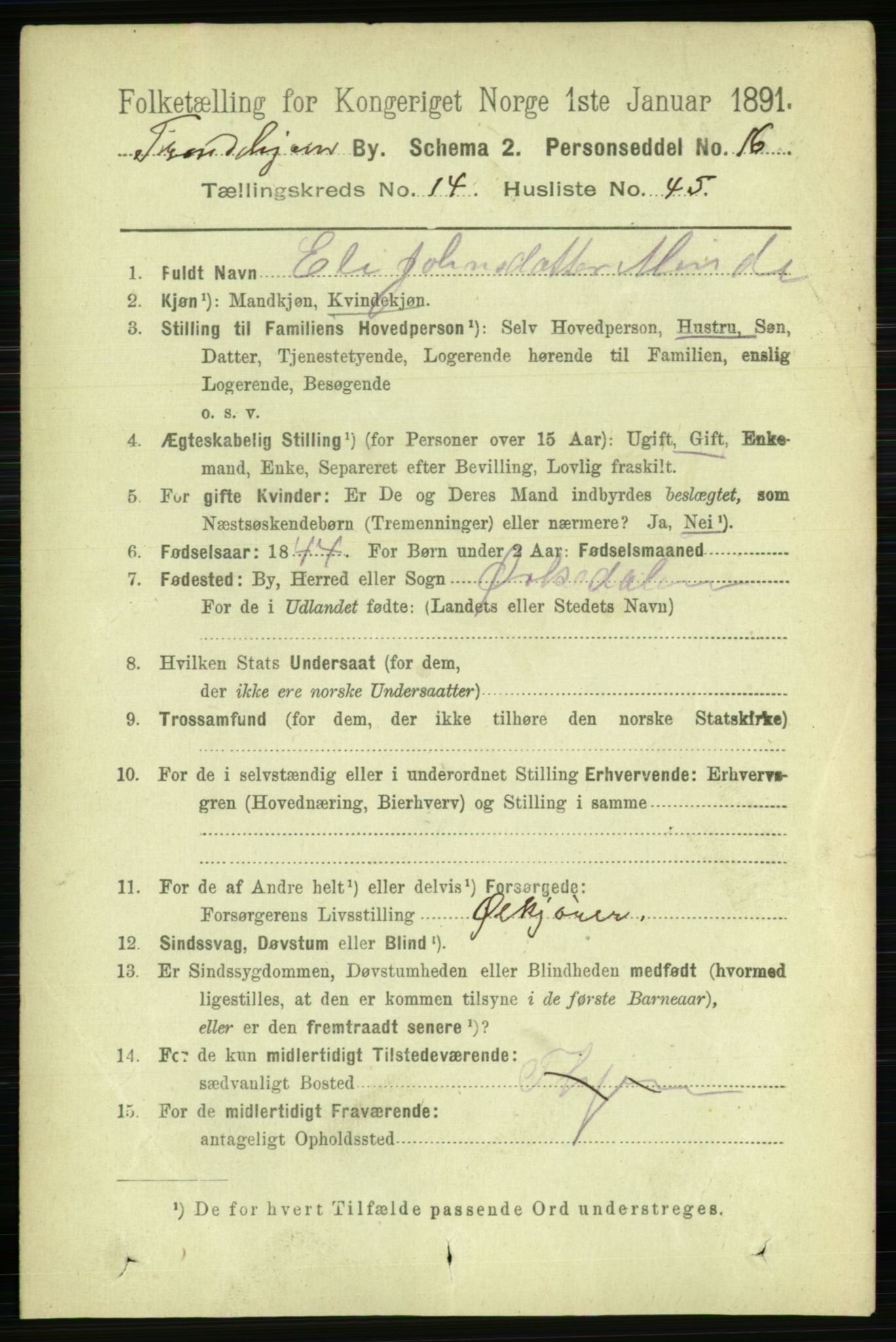 RA, 1891 census for 1601 Trondheim, 1891, p. 11565