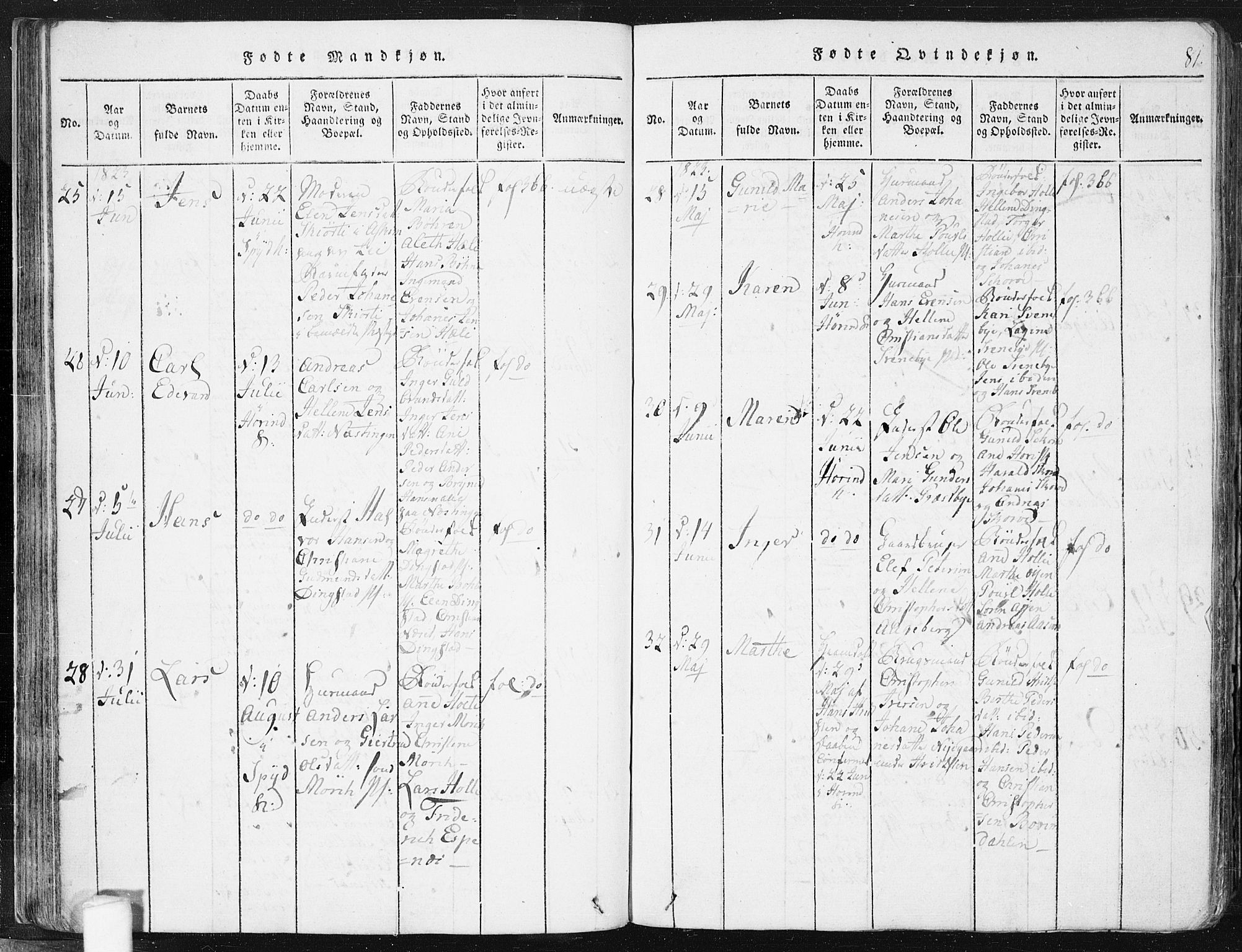Spydeberg prestekontor Kirkebøker, SAO/A-10924/F/Fa/L0004: Parish register (official) no. I 4, 1814-1841, p. 81