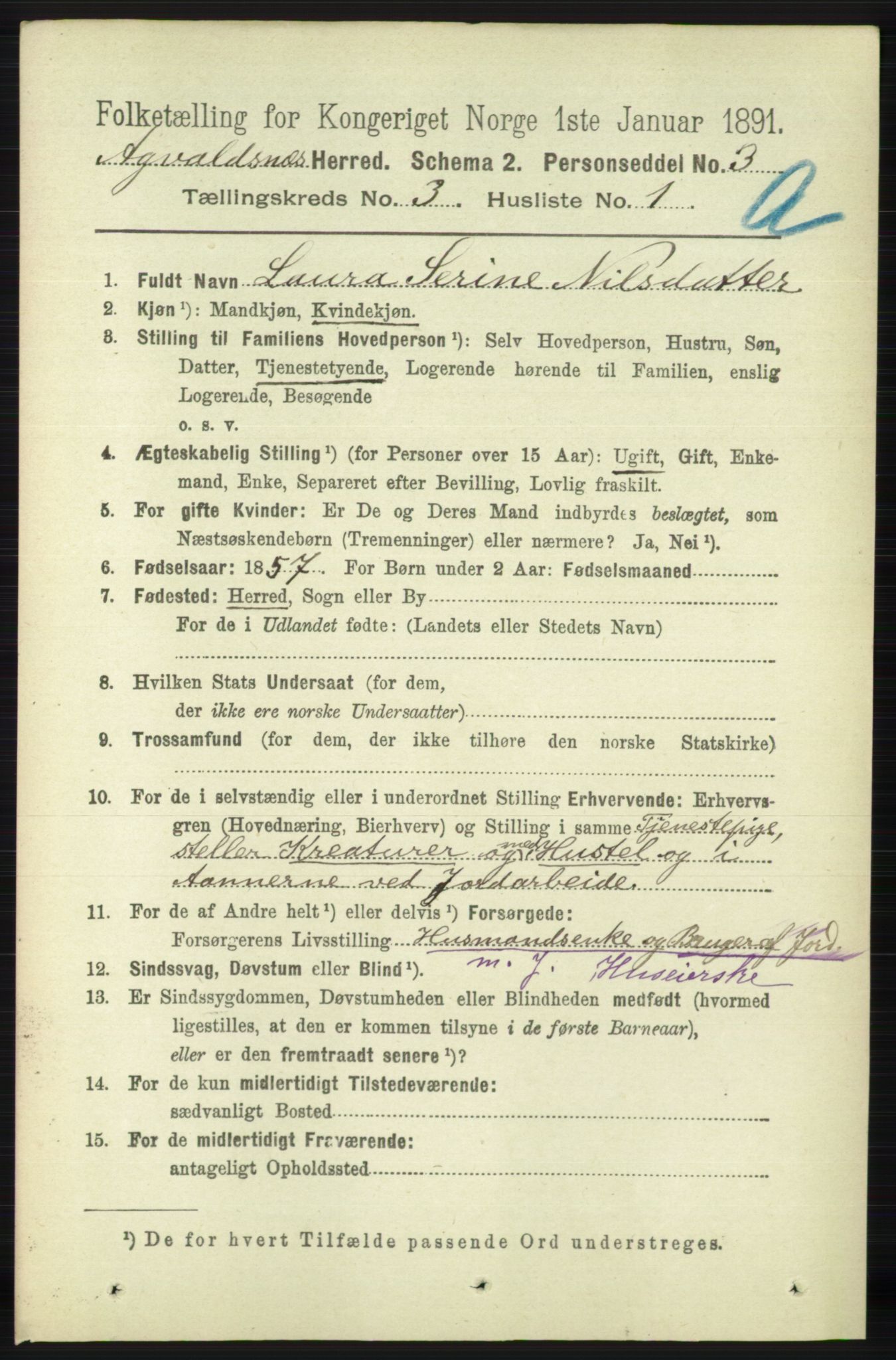 RA, 1891 census for 1147 Avaldsnes, 1891, p. 1017