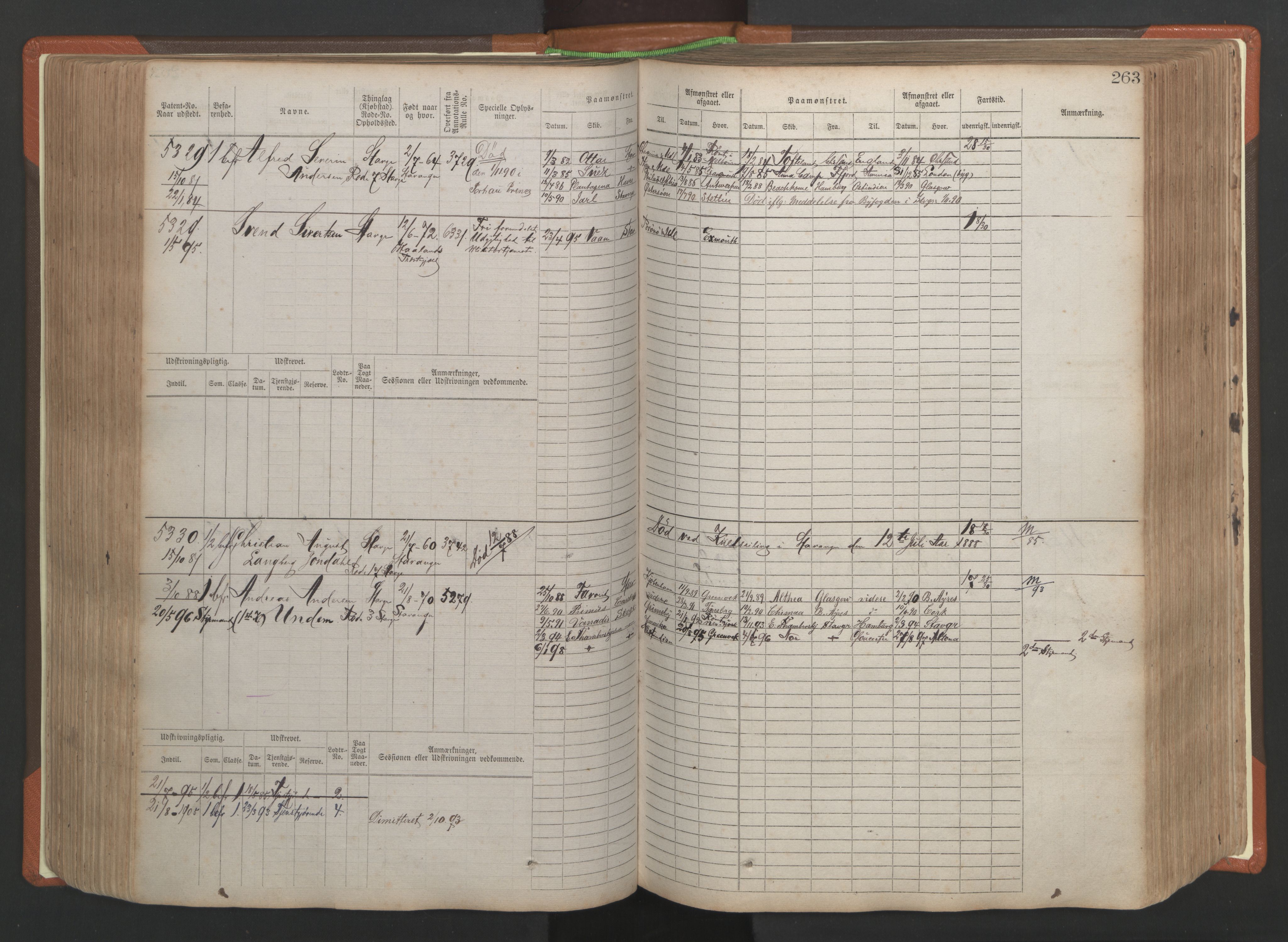 Stavanger sjømannskontor, AV/SAST-A-102006/F/Fb/Fbb/L0009: Sjøfartshovedrulle, patentnr. 4805-6006, 1879-1887, p. 269