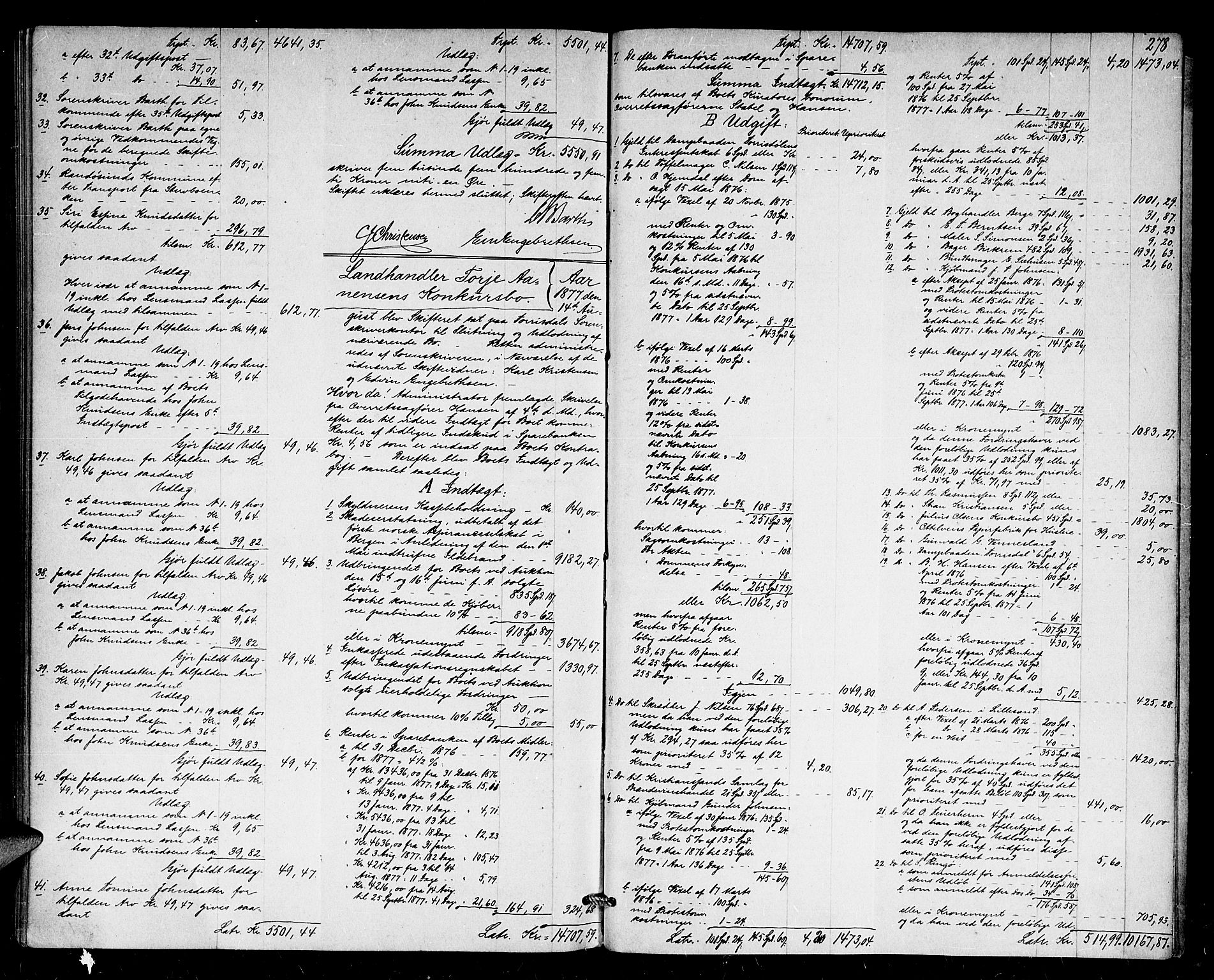 Torridal sorenskriveri, AV/SAK-1221-0012/H/Hc/L0033: Skifteutlodningsprotokoll med navneregister nr. 2, 1867-1877, p. 277b-278a