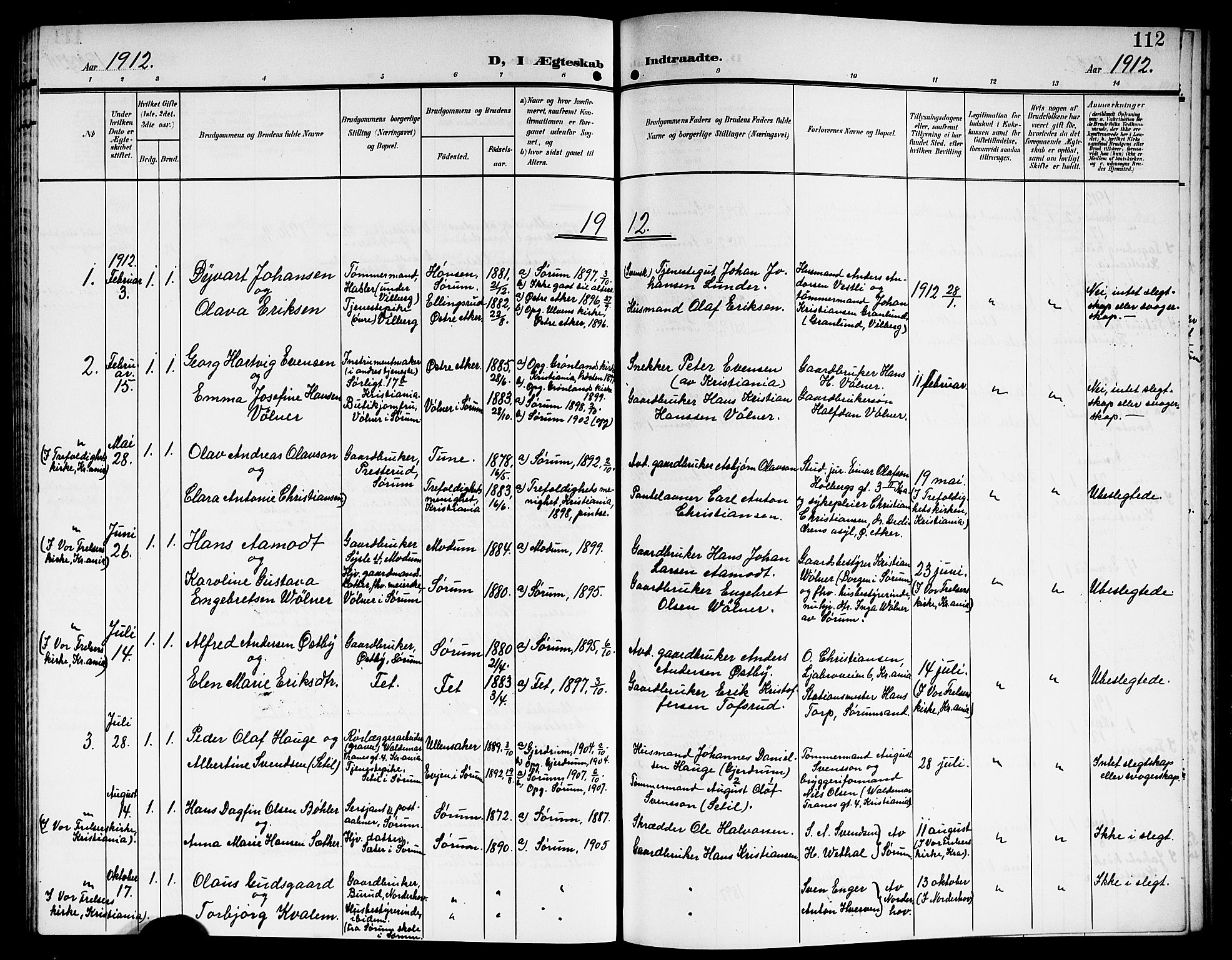 Sørum prestekontor Kirkebøker, SAO/A-10303/G/Ga/L0007: Parish register (copy) no. I 7, 1907-1917, p. 112