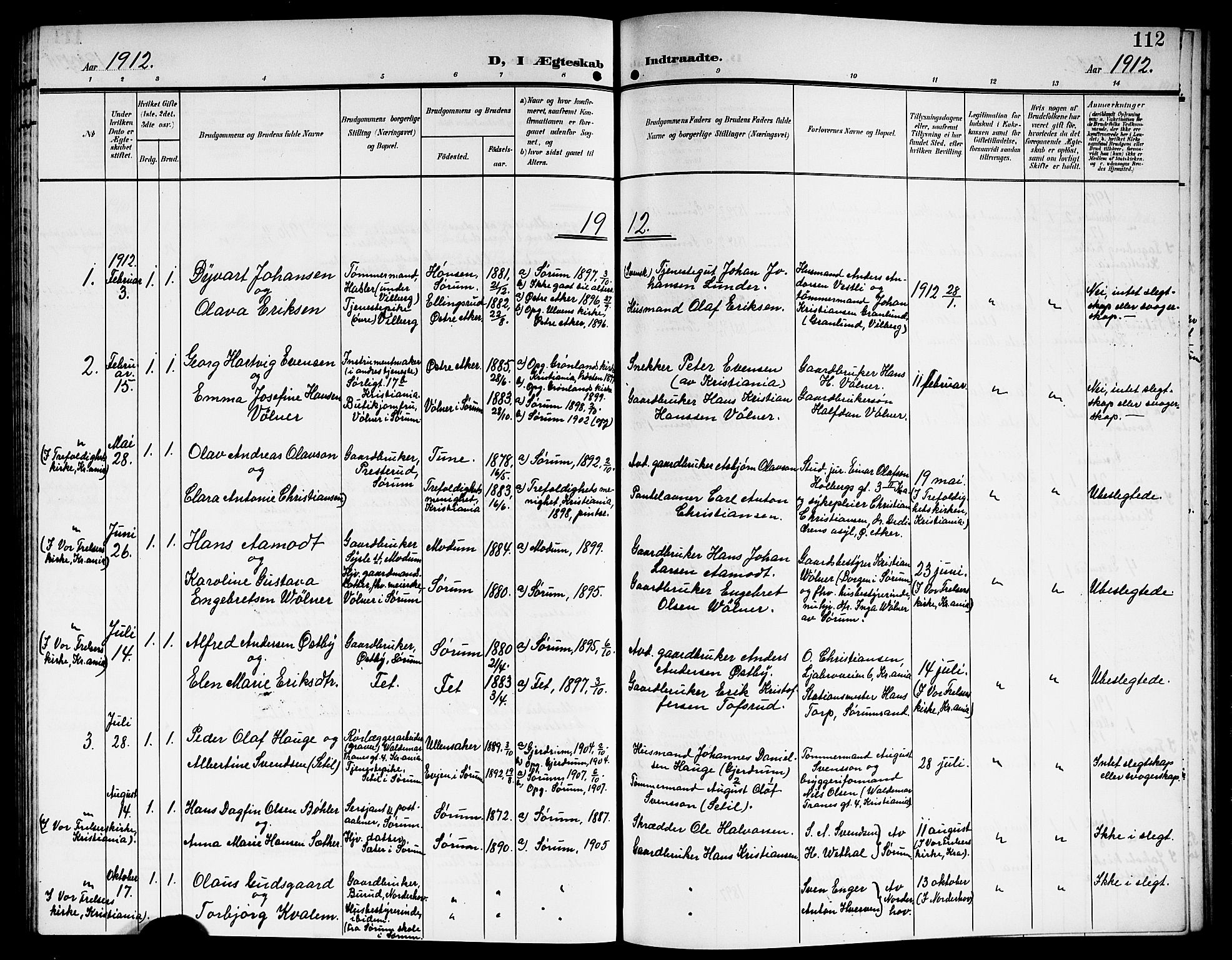 Sørum prestekontor Kirkebøker, AV/SAO-A-10303/G/Ga/L0007: Parish register (copy) no. I 7, 1907-1917, p. 112