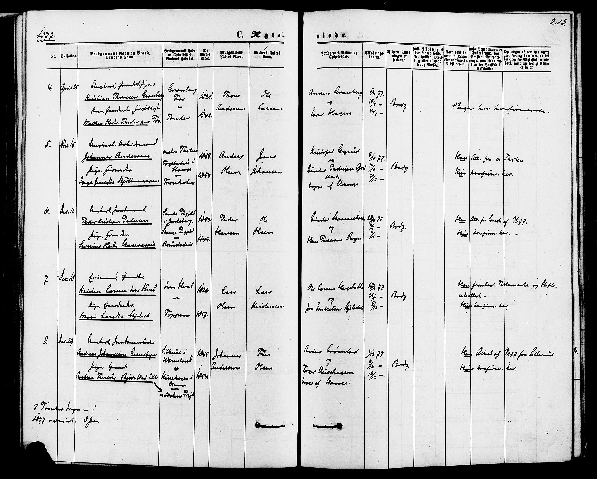 Romedal prestekontor, SAH/PREST-004/K/L0006: Parish register (official) no. 6, 1866-1886, p. 213