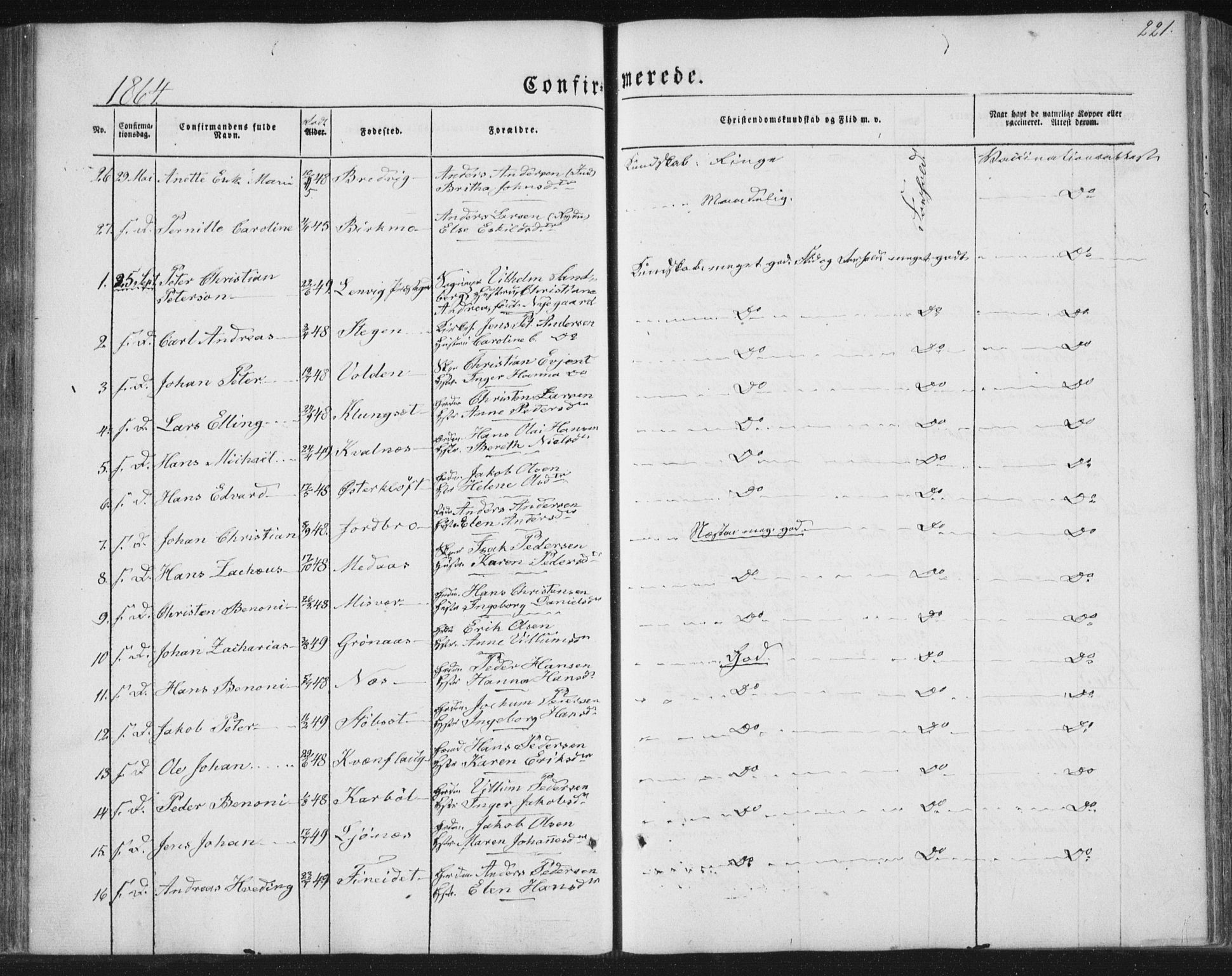 Ministerialprotokoller, klokkerbøker og fødselsregistre - Nordland, AV/SAT-A-1459/852/L0738: Parish register (official) no. 852A08, 1849-1865, p. 221