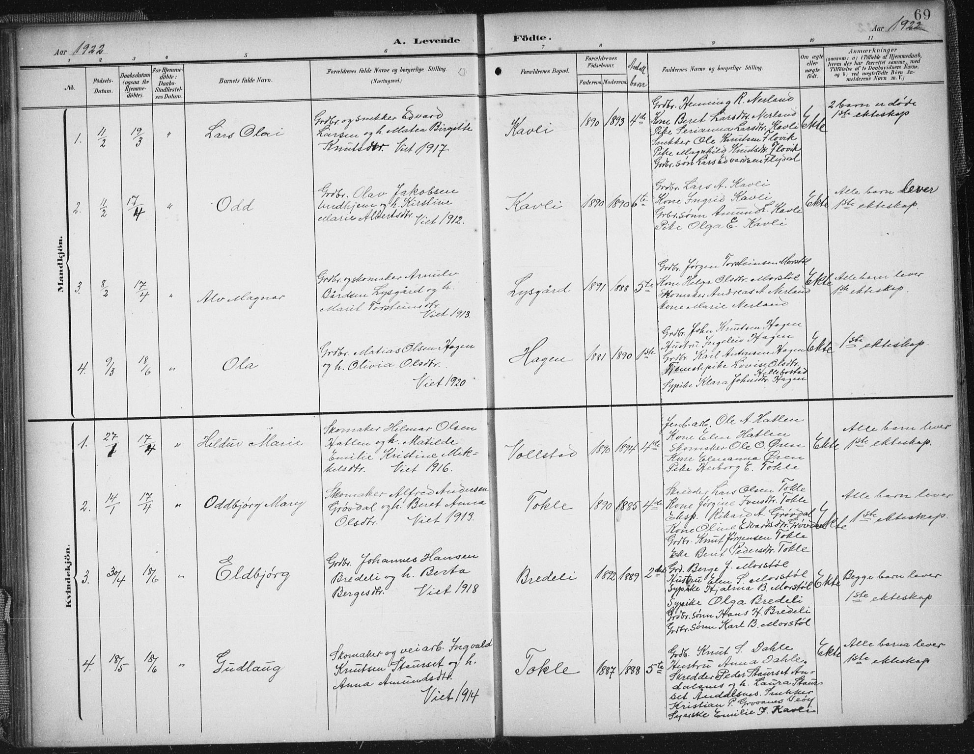 Ministerialprotokoller, klokkerbøker og fødselsregistre - Møre og Romsdal, AV/SAT-A-1454/545/L0589: Parish register (copy) no. 545C03, 1902-1937, p. 69