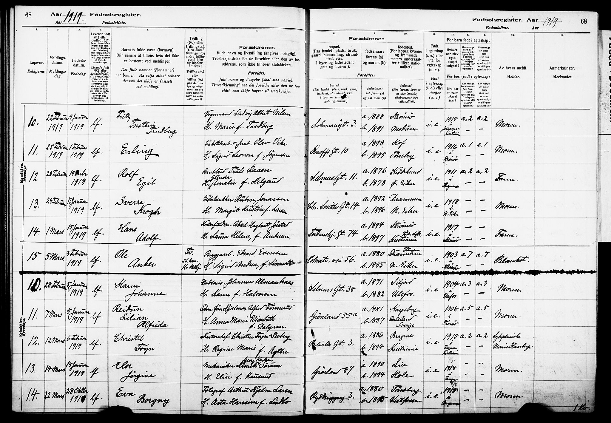 Strømsø kirkebøker, AV/SAKO-A-246/J/Ja/L0001: Birth register no. I 1, 1916-1925, p. 68