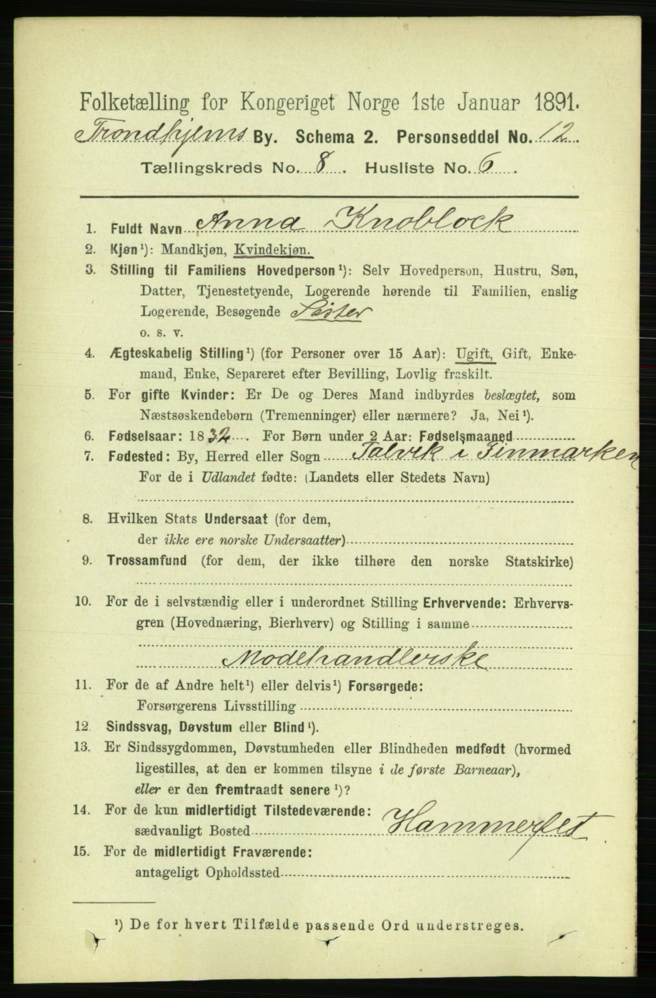 RA, 1891 census for 1601 Trondheim, 1891, p. 6813