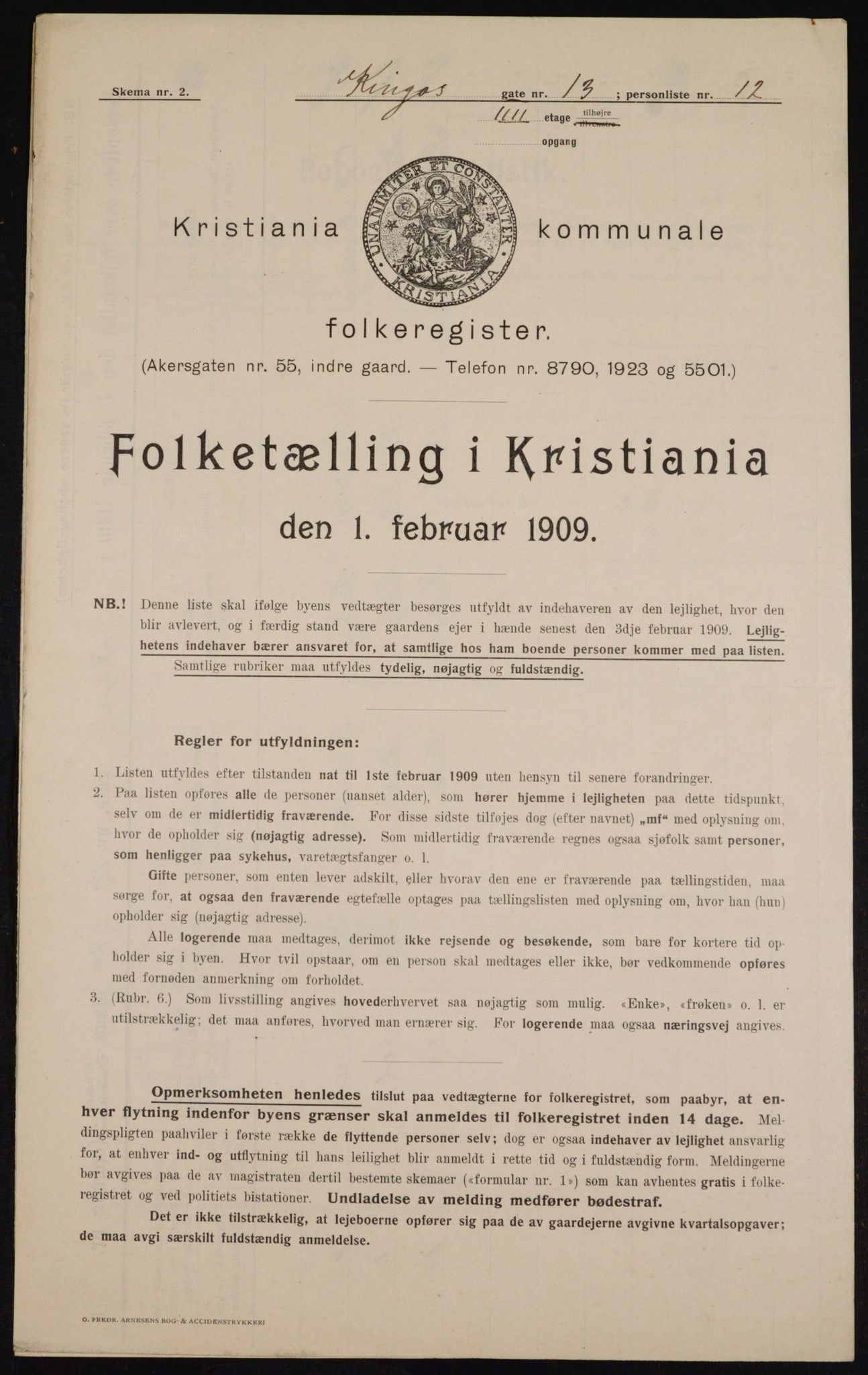 OBA, Municipal Census 1909 for Kristiania, 1909, p. 45308