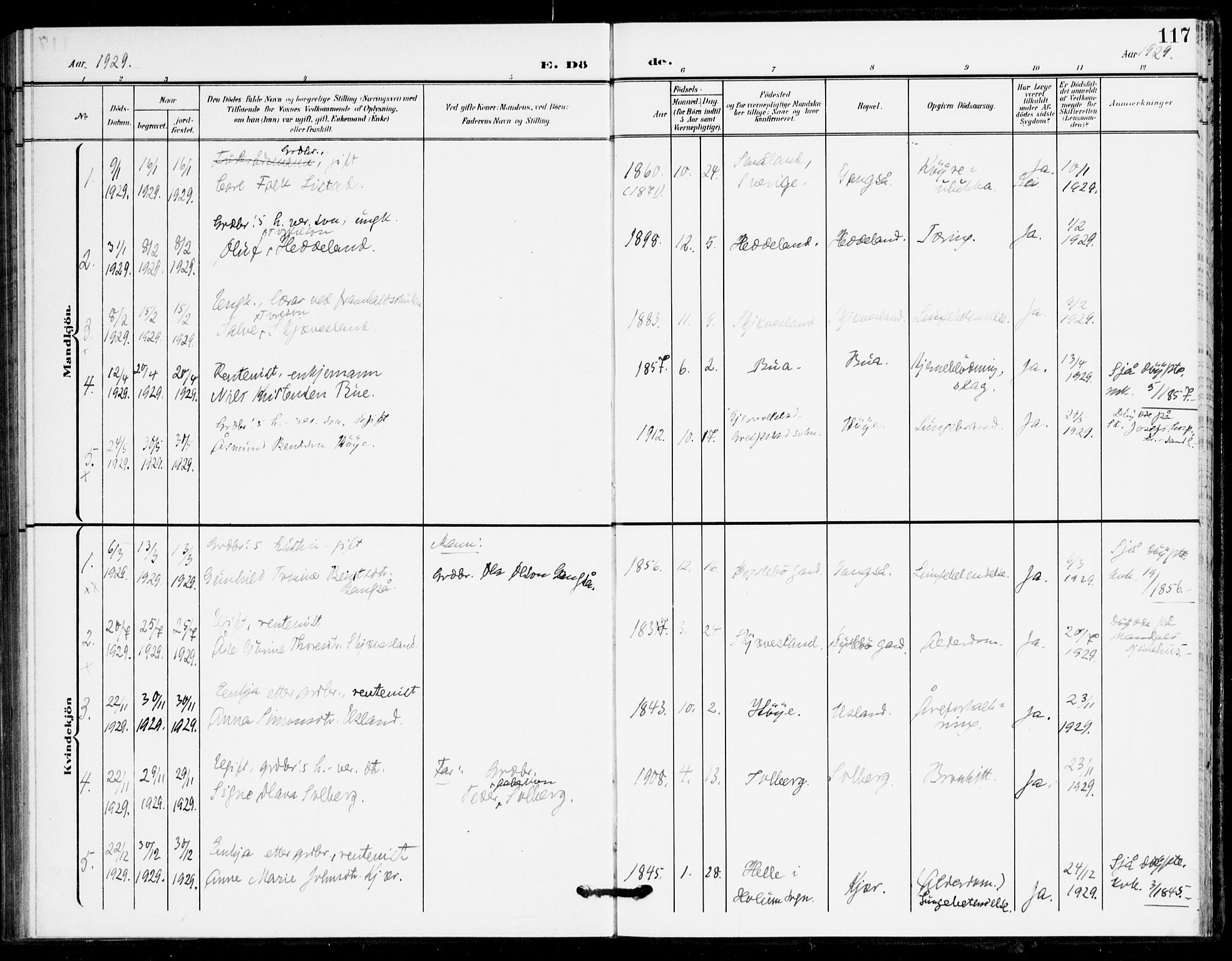Holum sokneprestkontor, SAK/1111-0022/F/Fa/Fac/L0005: Parish register (official) no. A 5, 1908-1930, p. 117