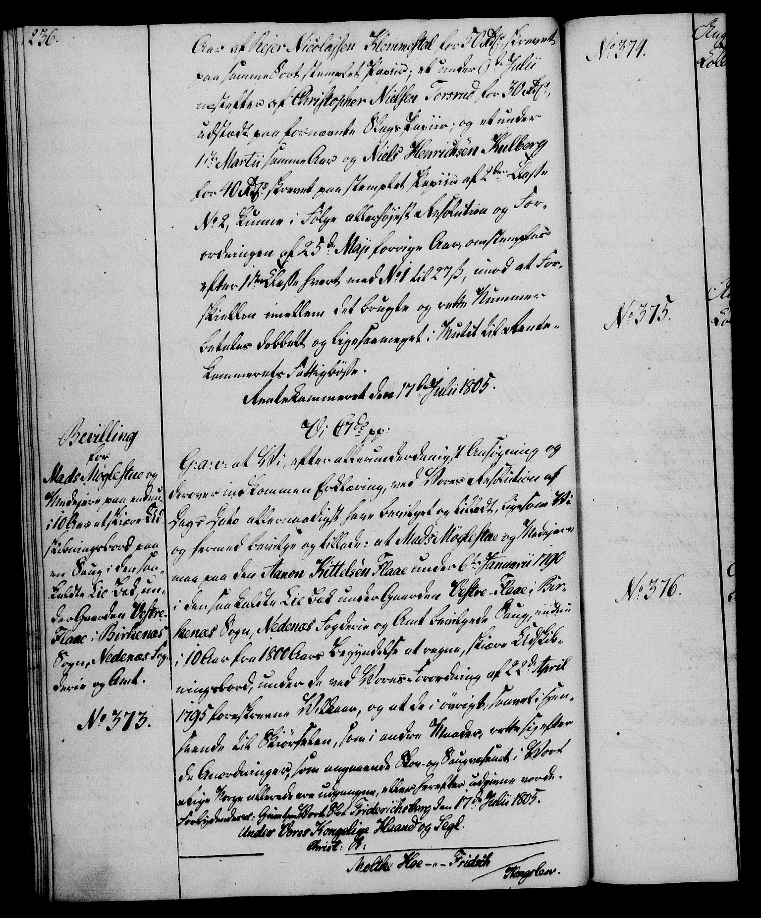 Rentekammeret, Kammerkanselliet, AV/RA-EA-3111/G/Gg/Gga/L0018: Norsk ekspedisjonsprotokoll med register (merket RK 53.18), 1804-1806, p. 236