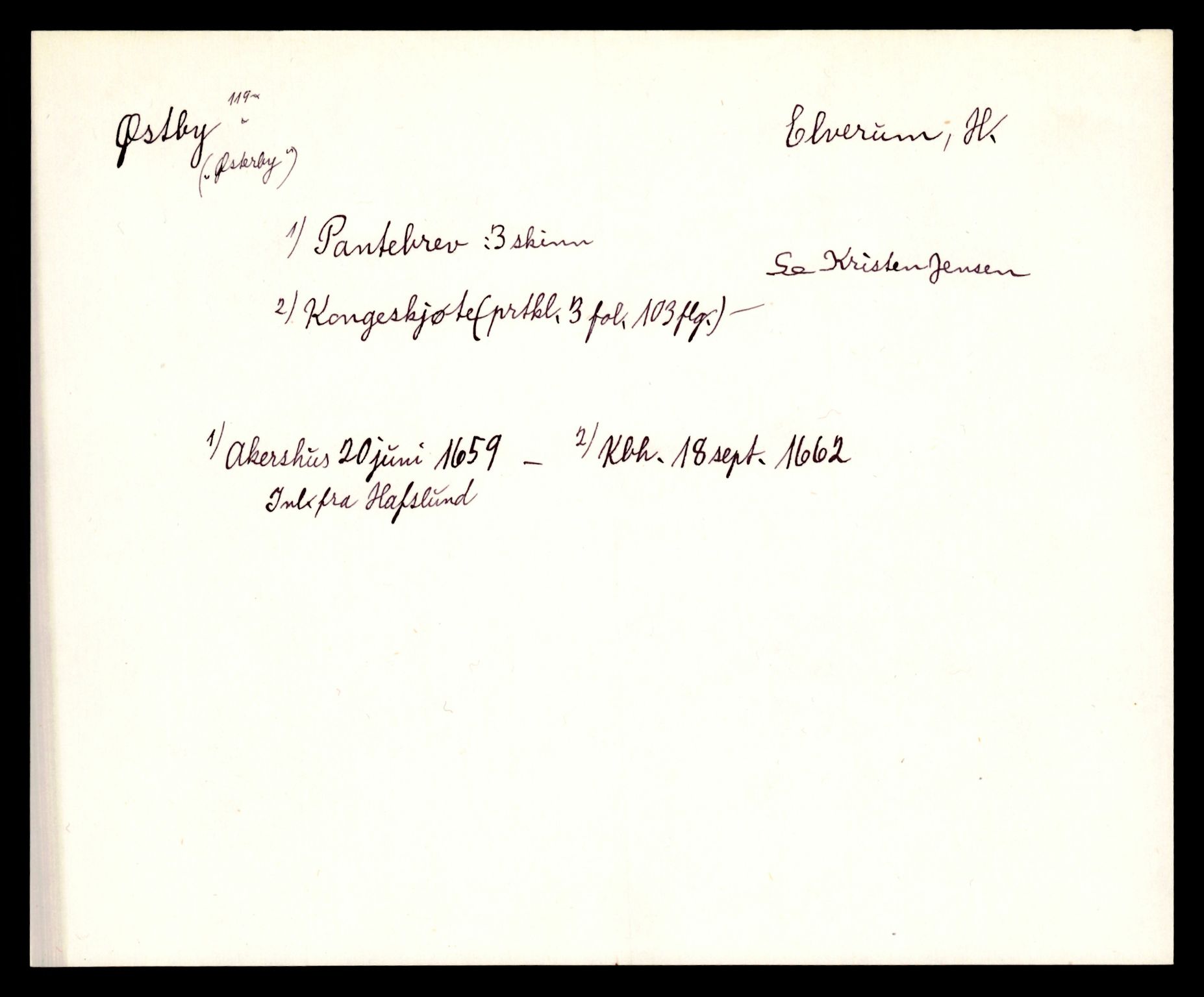 Riksarkivets diplomsamling, AV/RA-EA-5965/F35/F35e/L0008: Registreringssedler Hedmark 2, 1400-1700, p. 189