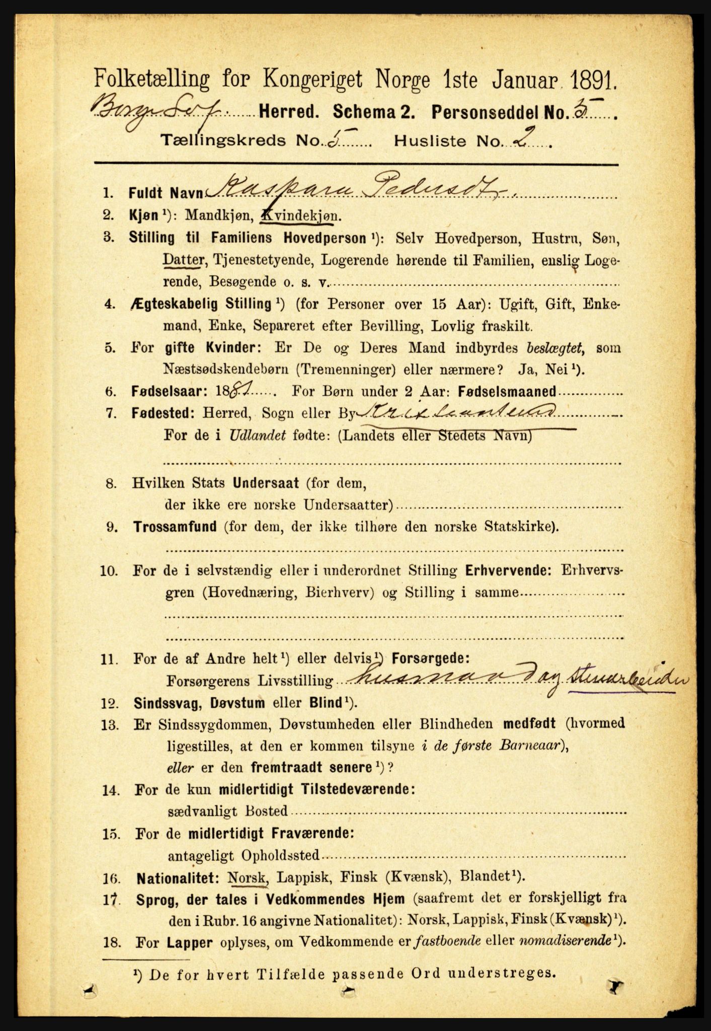 RA, 1891 census for 1862 Borge, 1891, p. 3089