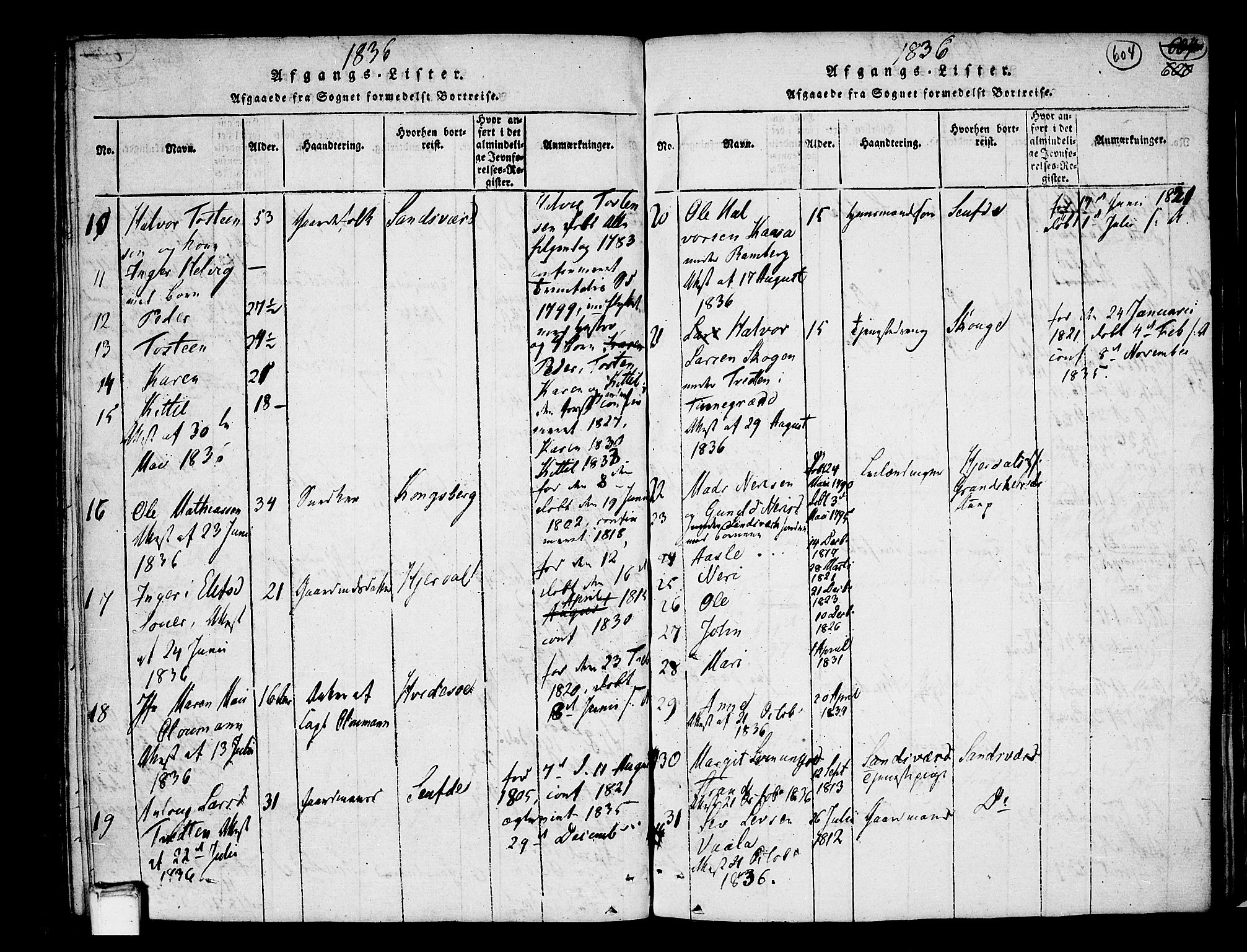 Heddal kirkebøker, SAKO/A-268/F/Fa/L0005: Parish register (official) no. I 5, 1814-1837, p. 603-604