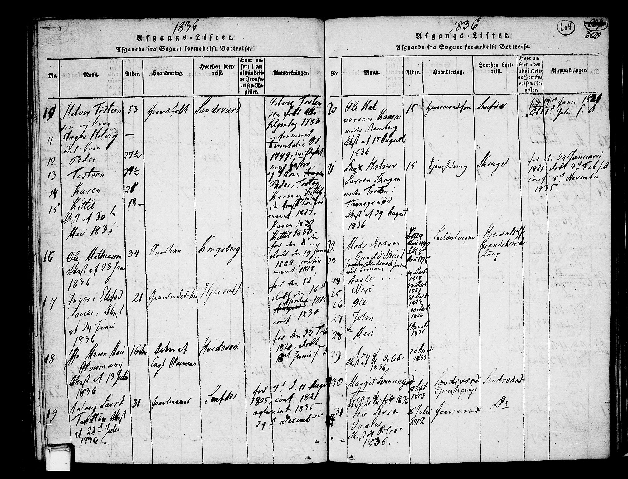 Heddal kirkebøker, AV/SAKO-A-268/F/Fa/L0005: Parish register (official) no. I 5, 1814-1837, p. 603-604