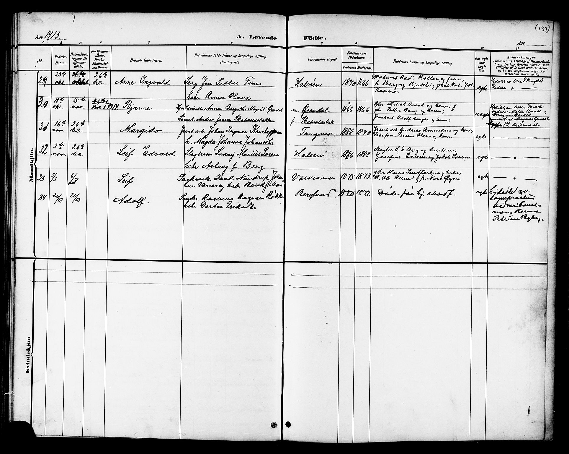 Ministerialprotokoller, klokkerbøker og fødselsregistre - Nord-Trøndelag, SAT/A-1458/709/L0087: Parish register (copy) no. 709C01, 1892-1913, p. 139