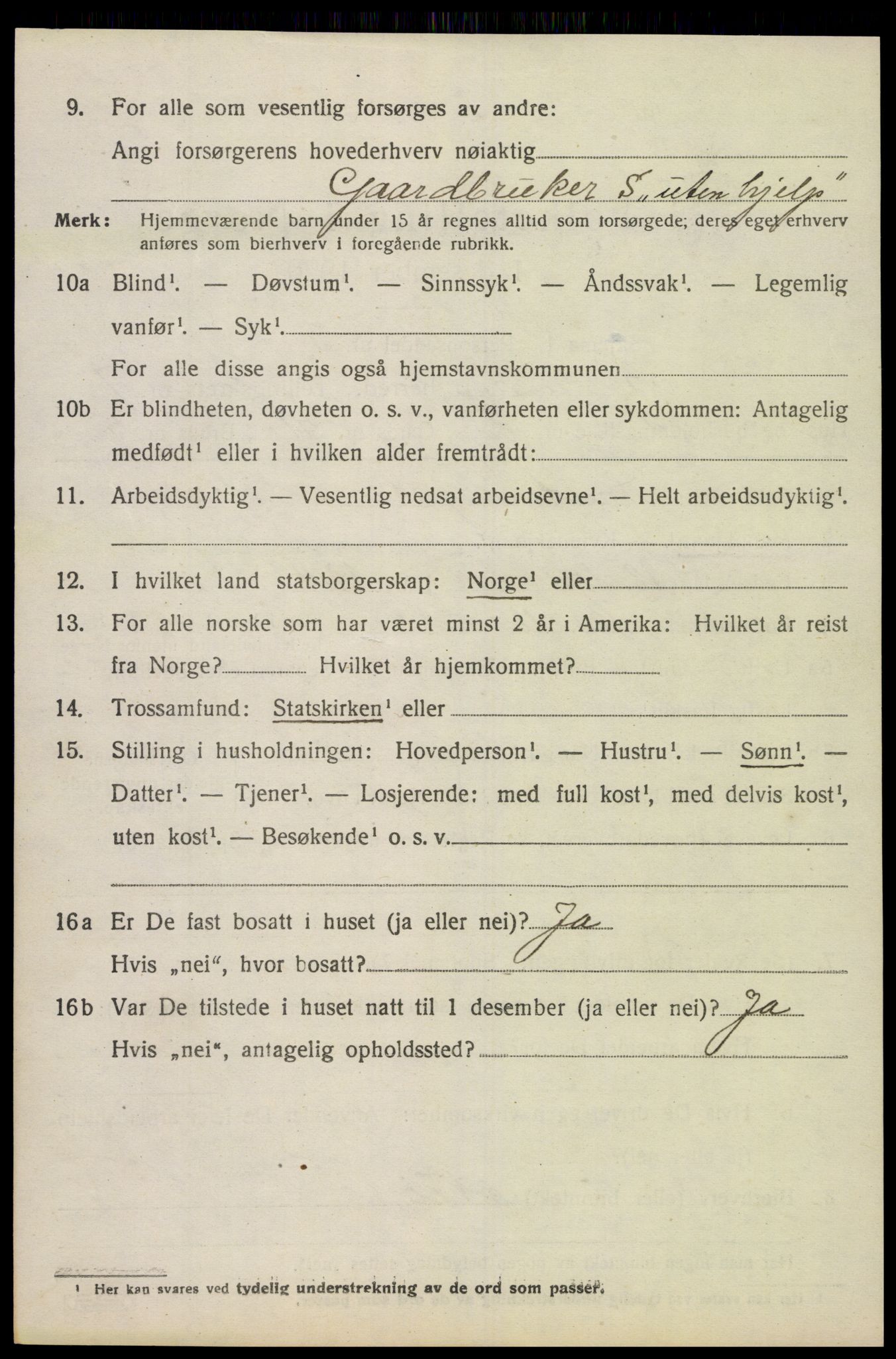 SAK, 1920 census for Bjelland, 1920, p. 2068