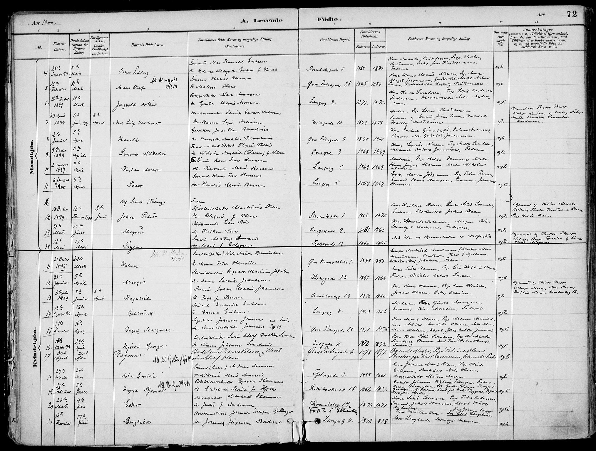 Larvik kirkebøker, AV/SAKO-A-352/F/Fb/L0004: Parish register (official) no. II 4, 1884-1902, p. 72