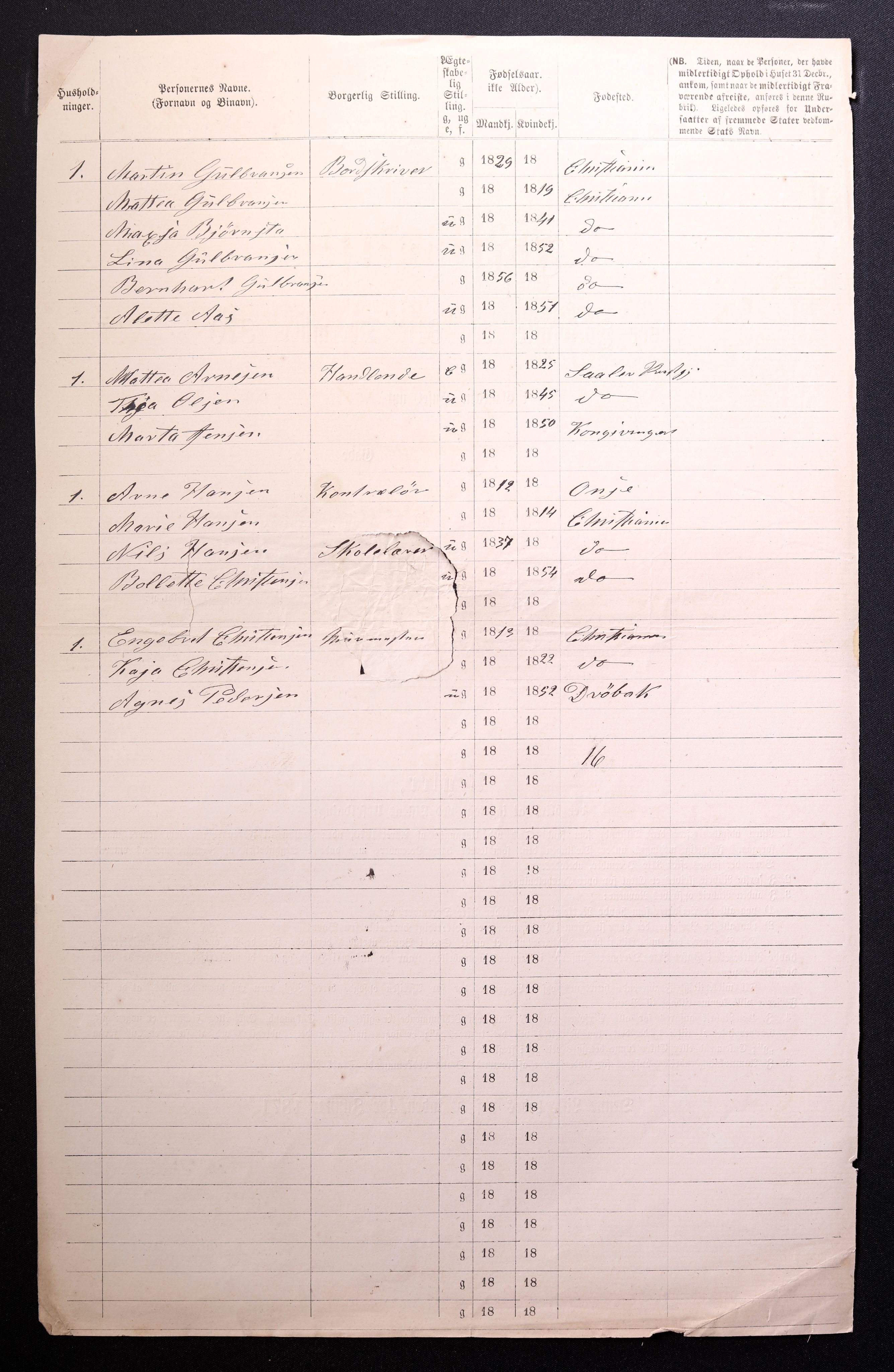 RA, 1870 census for 0301 Kristiania, 1870, p. 1736