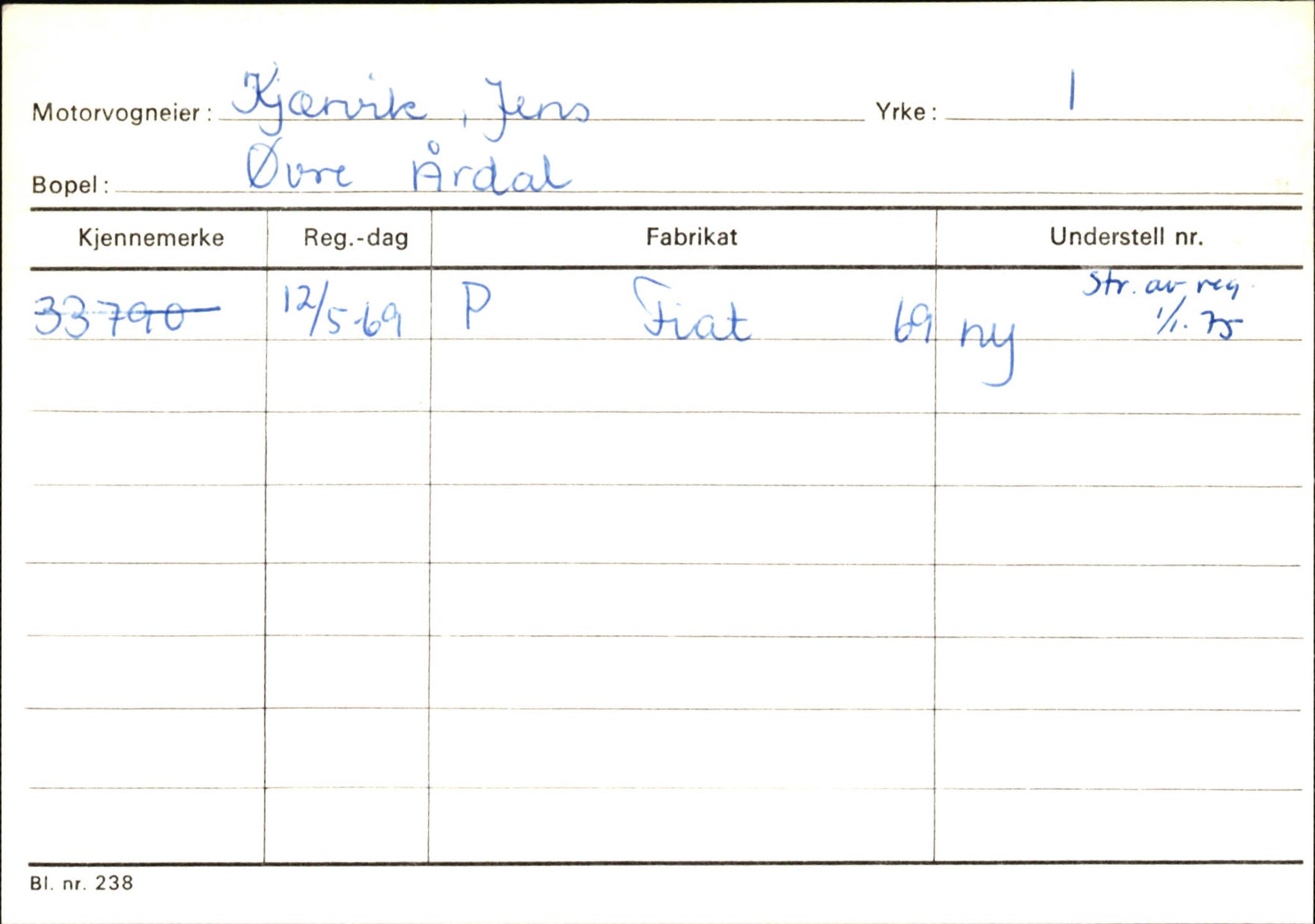 Statens vegvesen, Sogn og Fjordane vegkontor, SAB/A-5301/4/F/L0145: Registerkort Vågsøy S-Å. Årdal I-P, 1945-1975, p. 1120