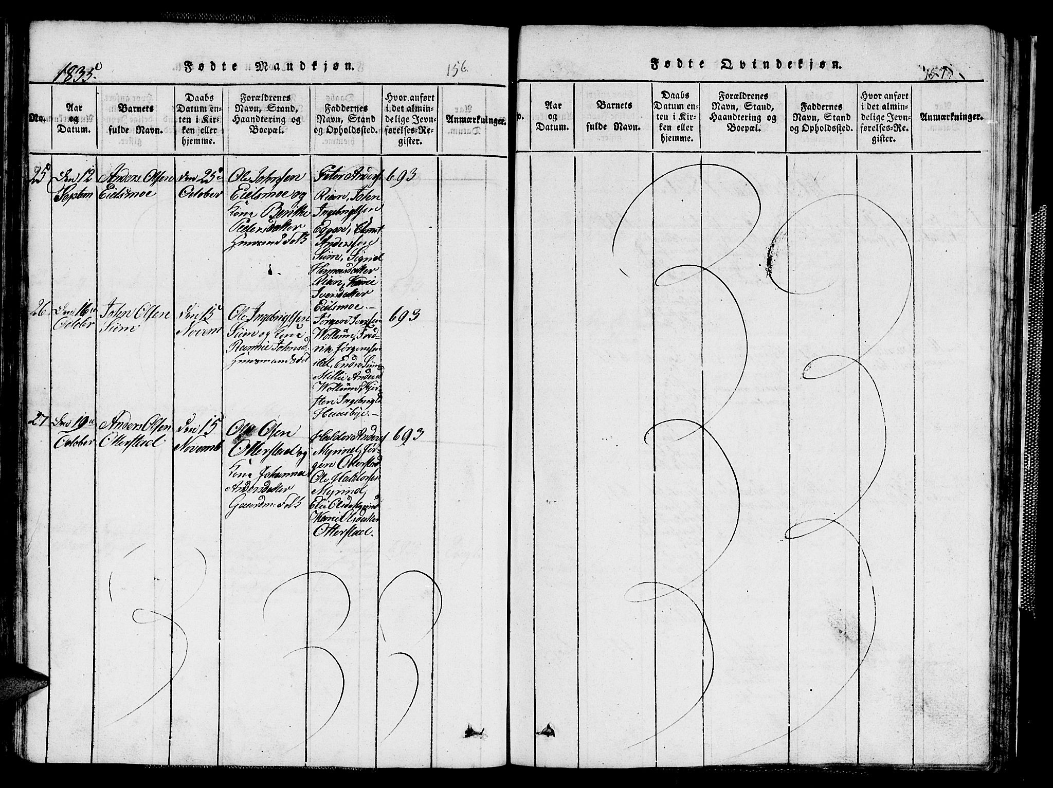 Ministerialprotokoller, klokkerbøker og fødselsregistre - Sør-Trøndelag, SAT/A-1456/667/L0796: Parish register (copy) no. 667C01, 1817-1836, p. 156-157
