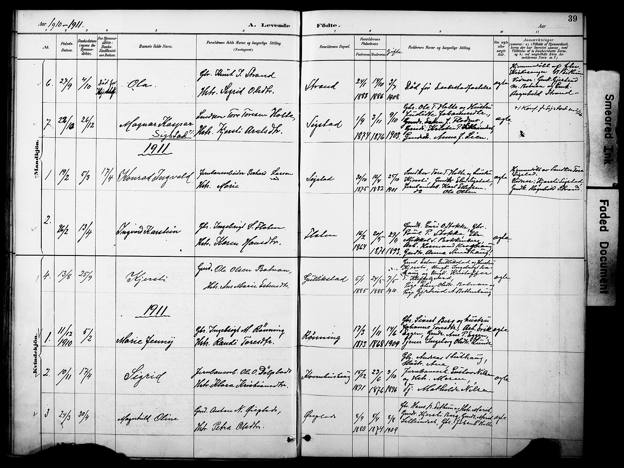 Kvikne prestekontor, SAH/PREST-064/H/Ha/Haa/L0007: Parish register (official) no. 7, 1887-1911, p. 39