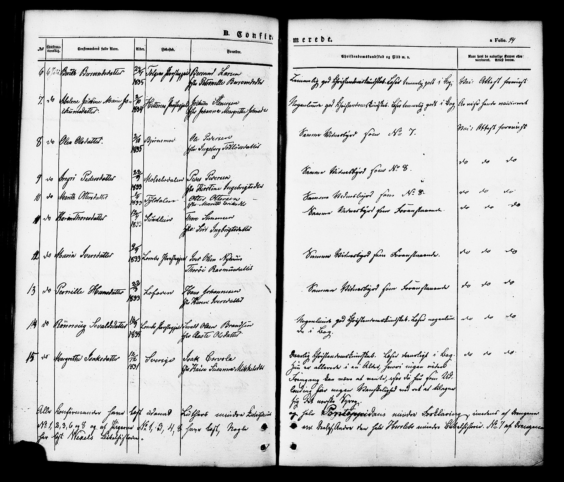 Målselv sokneprestembete, SATØ/S-1311/G/Ga/Gaa/L0008kirke: Parish register (official) no. 8, 1851-1877, p. 94