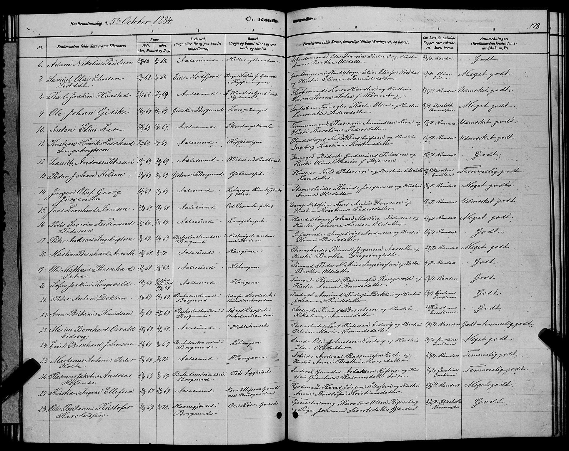 Ministerialprotokoller, klokkerbøker og fødselsregistre - Møre og Romsdal, AV/SAT-A-1454/529/L0466: Parish register (copy) no. 529C03, 1878-1888, p. 178