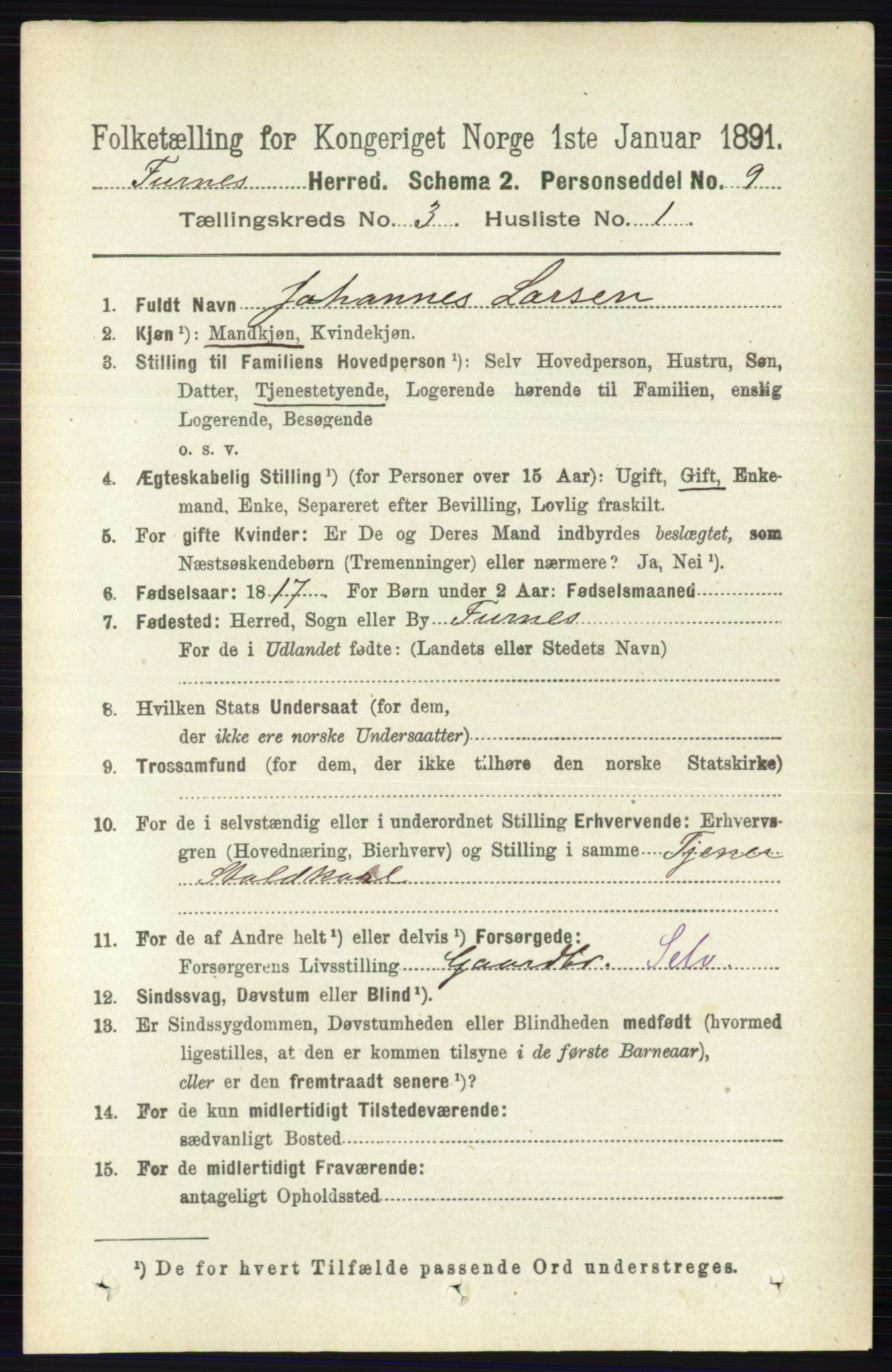 RA, Census 1891 for 0413 Furnes herred, 1891, p. 1640