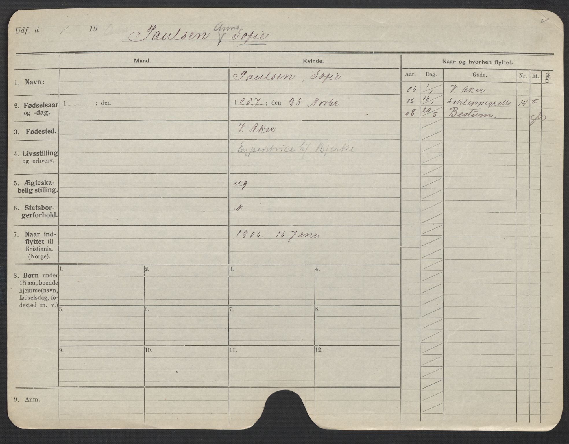 Oslo folkeregister, Registerkort, AV/SAO-A-11715/F/Fa/Fac/L0022: Kvinner, 1906-1914, p. 594a