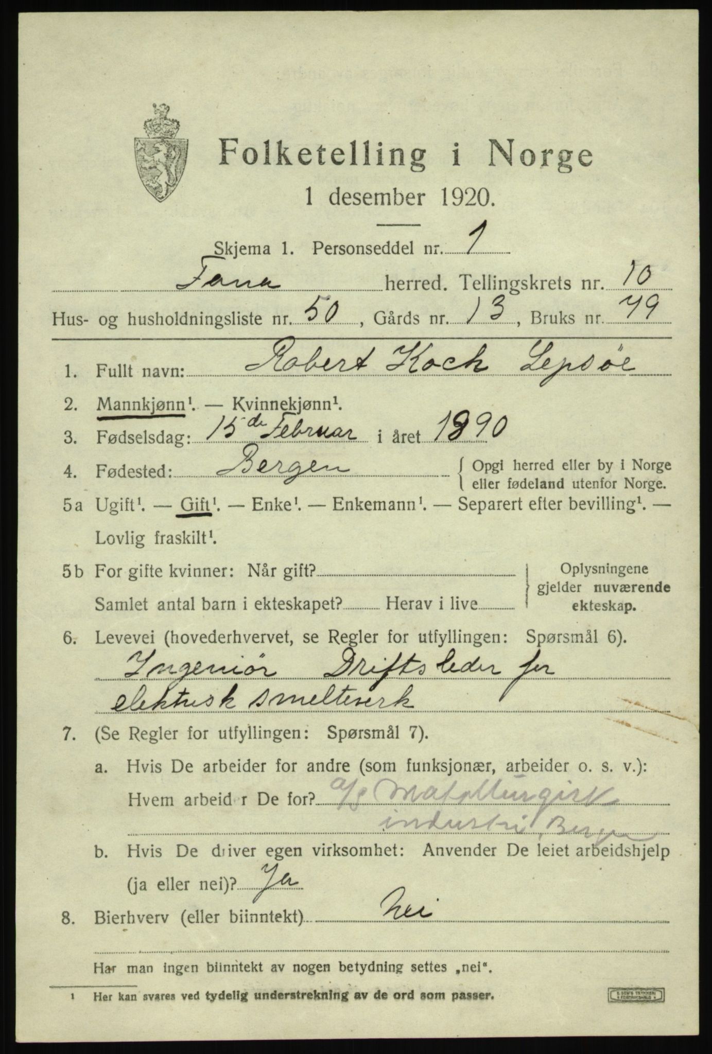 SAB, 1920 census for Fana, 1920, p. 17321