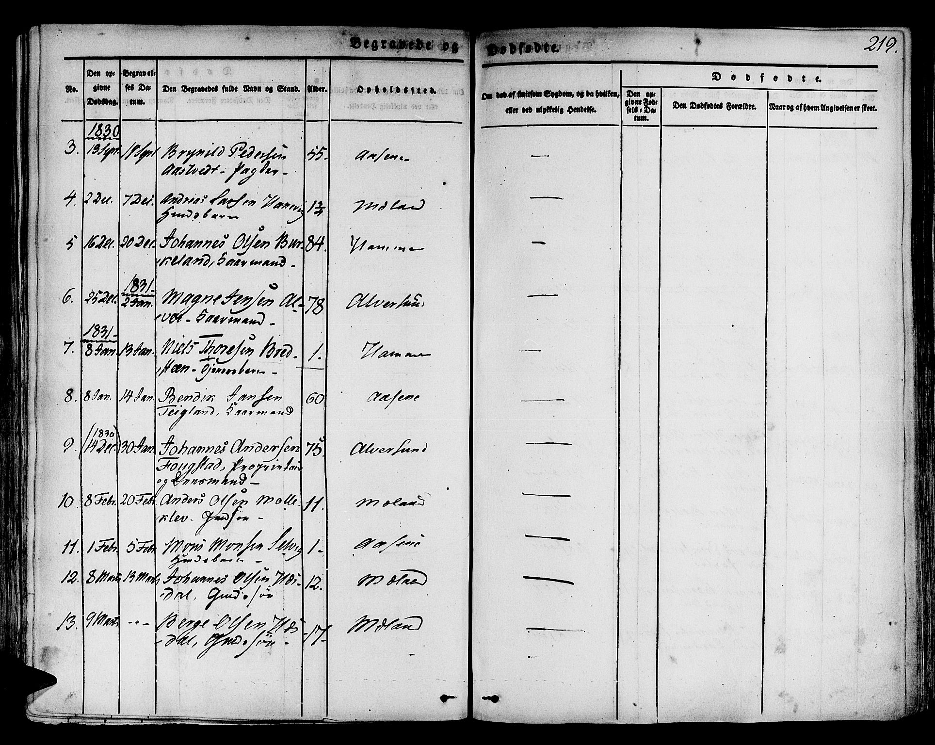 Hamre sokneprestembete, SAB/A-75501/H/Ha/Haa/Haaa/L0011: Parish register (official) no. A 11, 1826-1834, p. 219