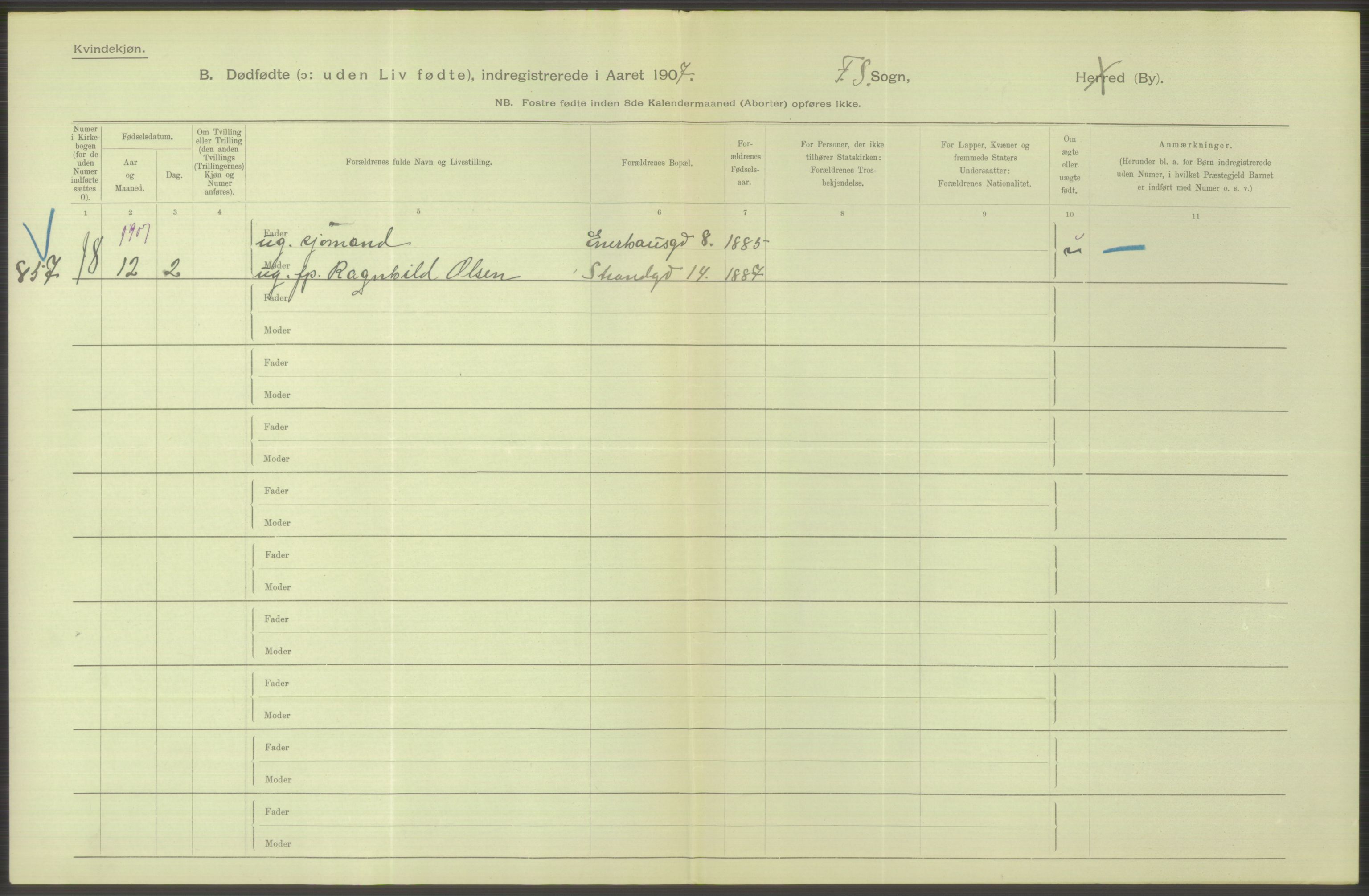 Statistisk sentralbyrå, Sosiodemografiske emner, Befolkning, AV/RA-S-2228/D/Df/Dfa/Dfae/L0010: Kristiania: Døde, dødfødte, 1907, p. 194