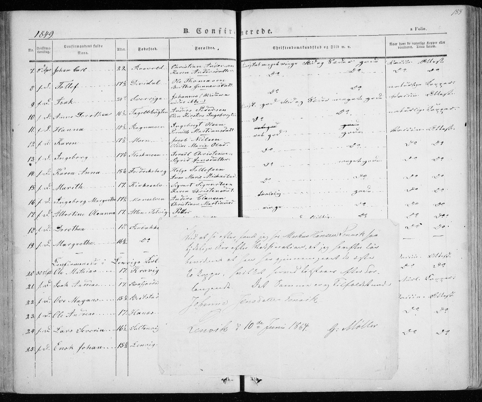 Lenvik sokneprestembete, SATØ/S-1310/H/Ha/Haa/L0006kirke: Parish register (official) no. 6, 1845-1854, p. 183