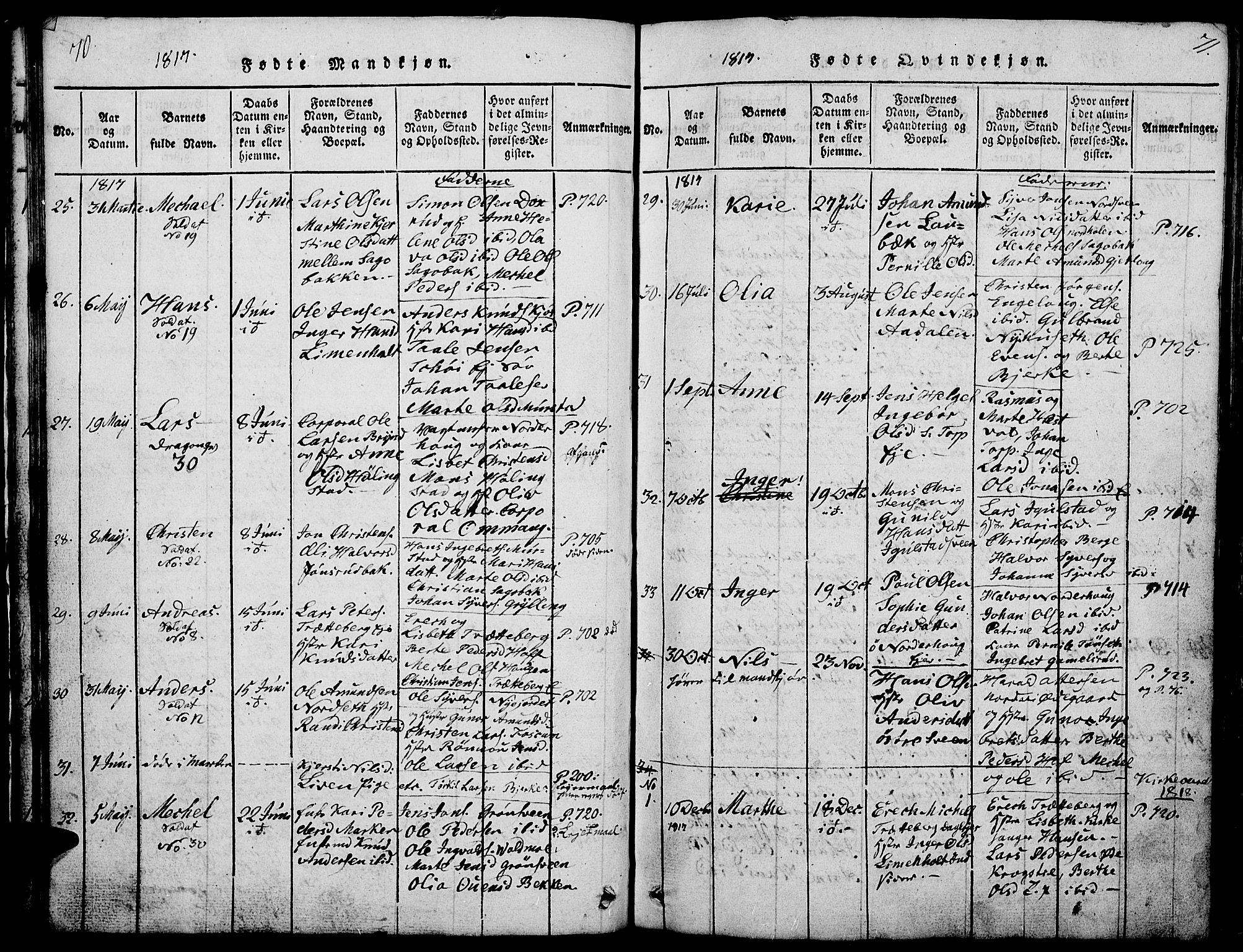 Løten prestekontor, AV/SAH-PREST-022/L/La/L0001: Parish register (copy) no. 1, 1812-1832, p. 70-71