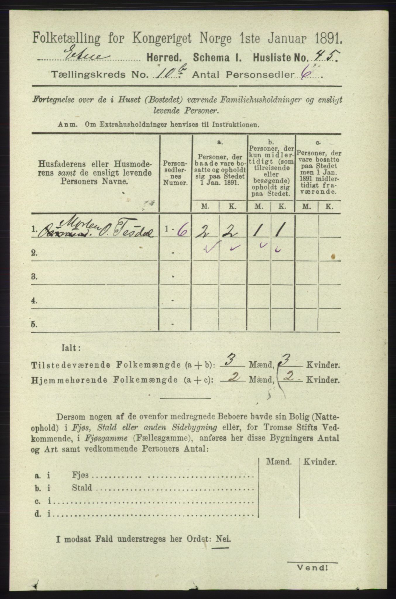 RA, 1891 census for 1211 Etne, 1891, p. 1997