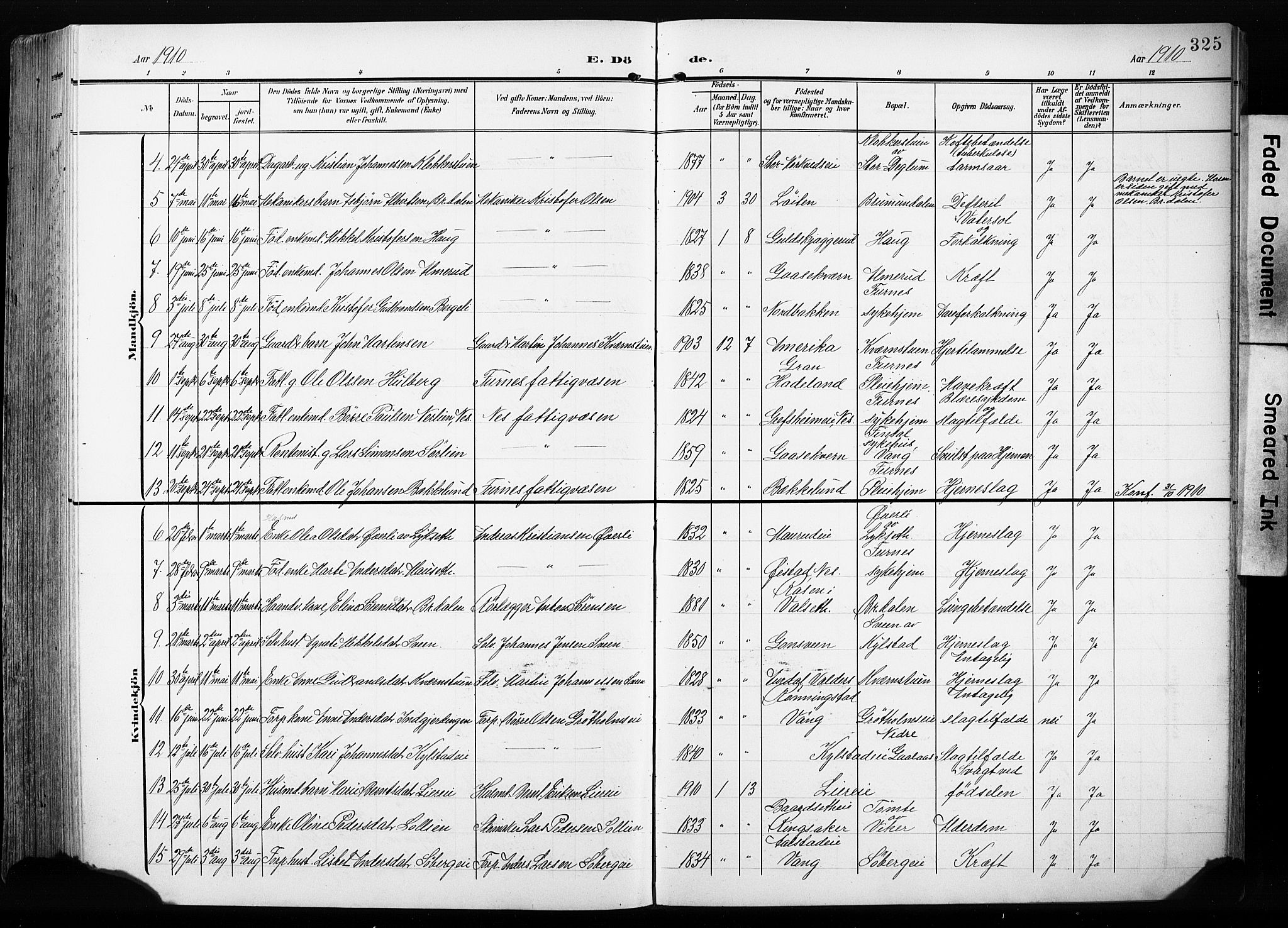 Furnes prestekontor, AV/SAH-PREST-012/L/La/L0001: Parish register (copy) no. 1, 1904-1933, p. 325