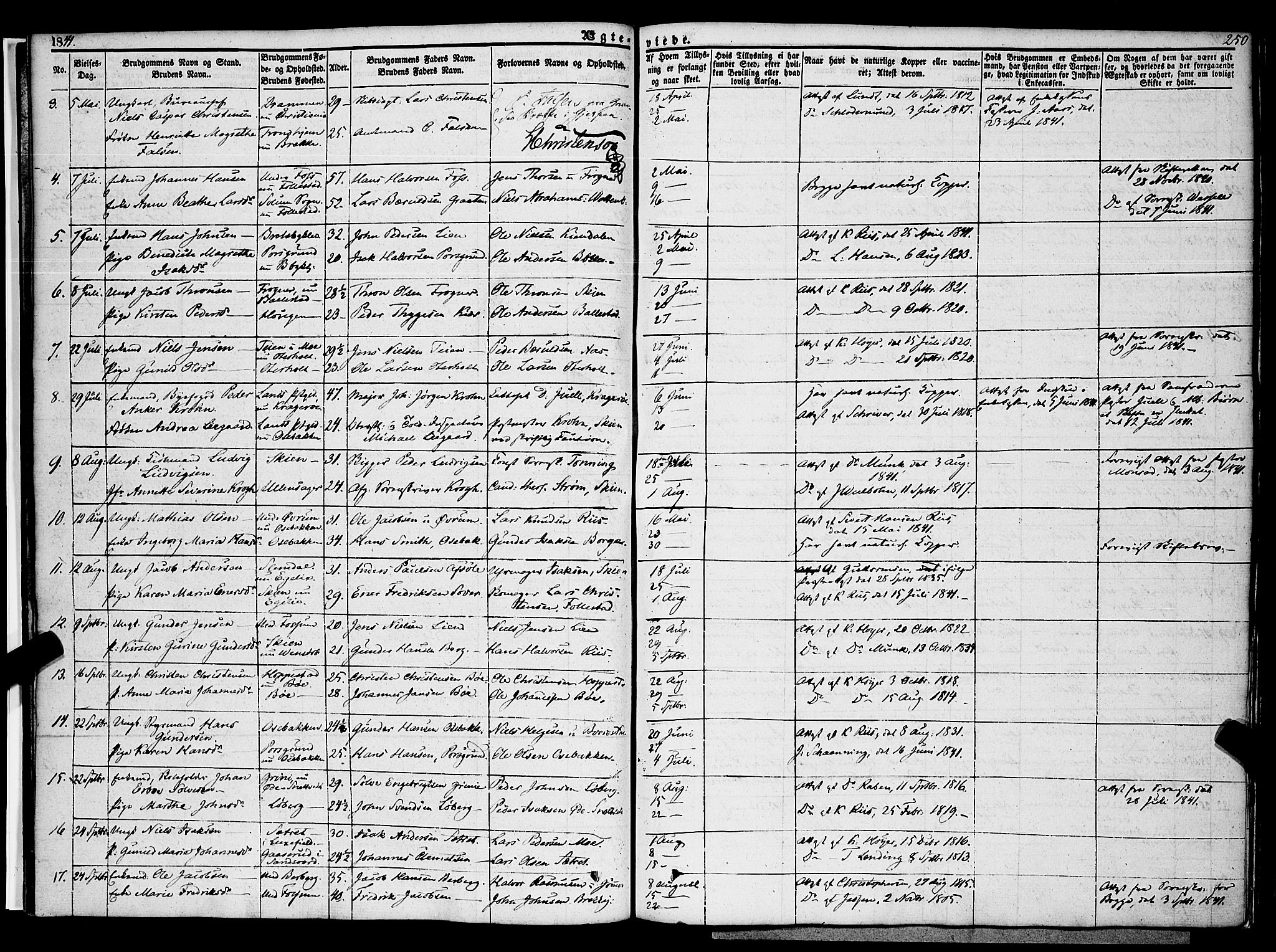Gjerpen kirkebøker, SAKO/A-265/F/Fa/L0007b: Parish register (official) no. I 7B, 1834-1857, p. 250