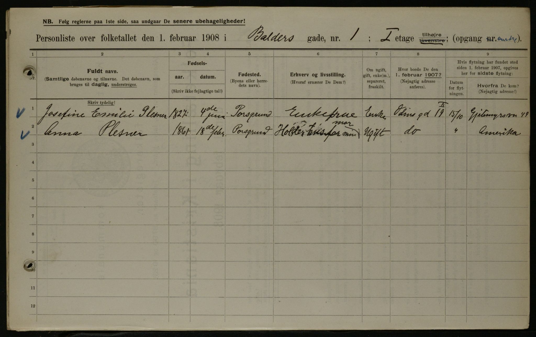 OBA, Municipal Census 1908 for Kristiania, 1908, p. 3074