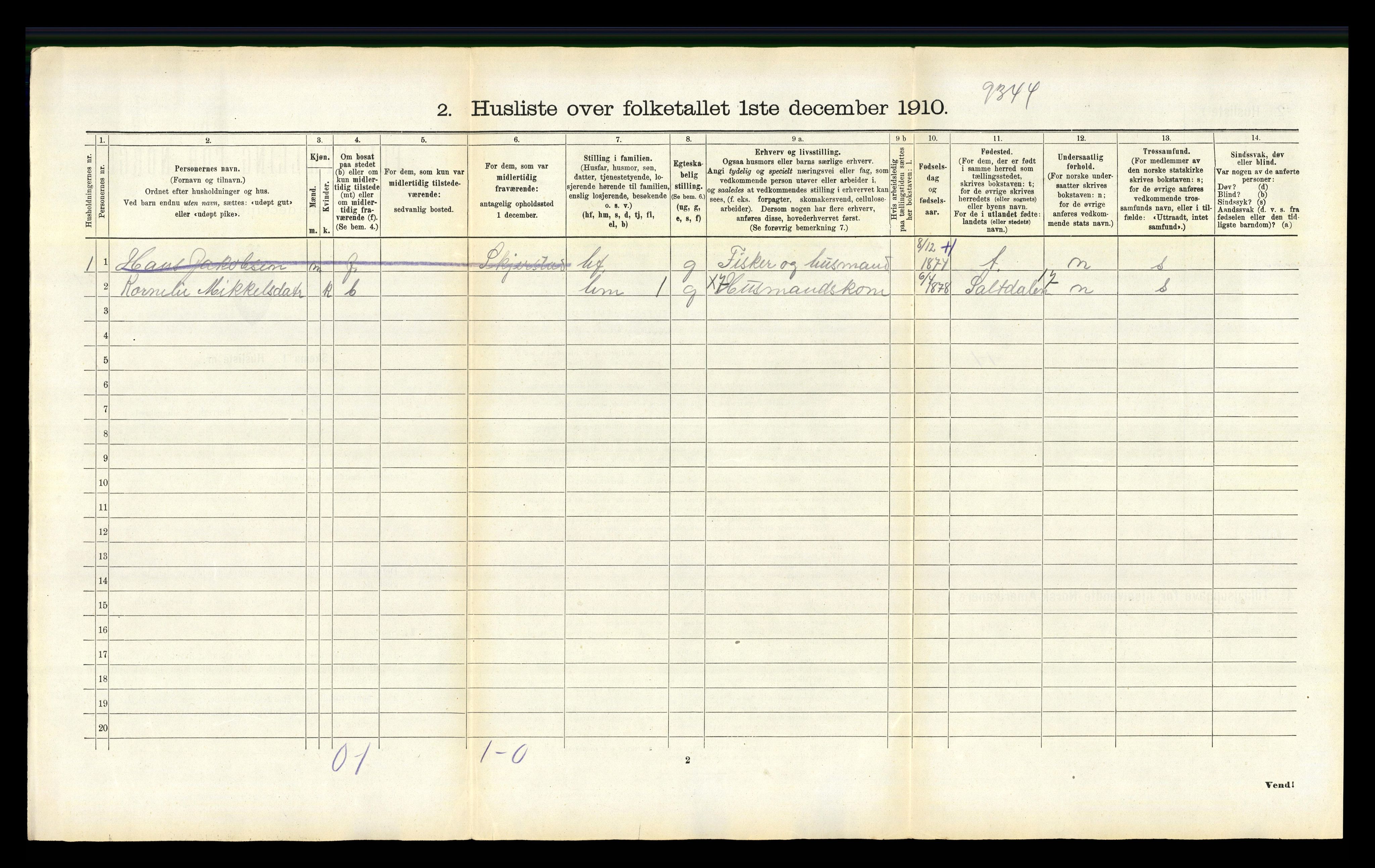 RA, 1910 census for Fauske, 1910, p. 1053