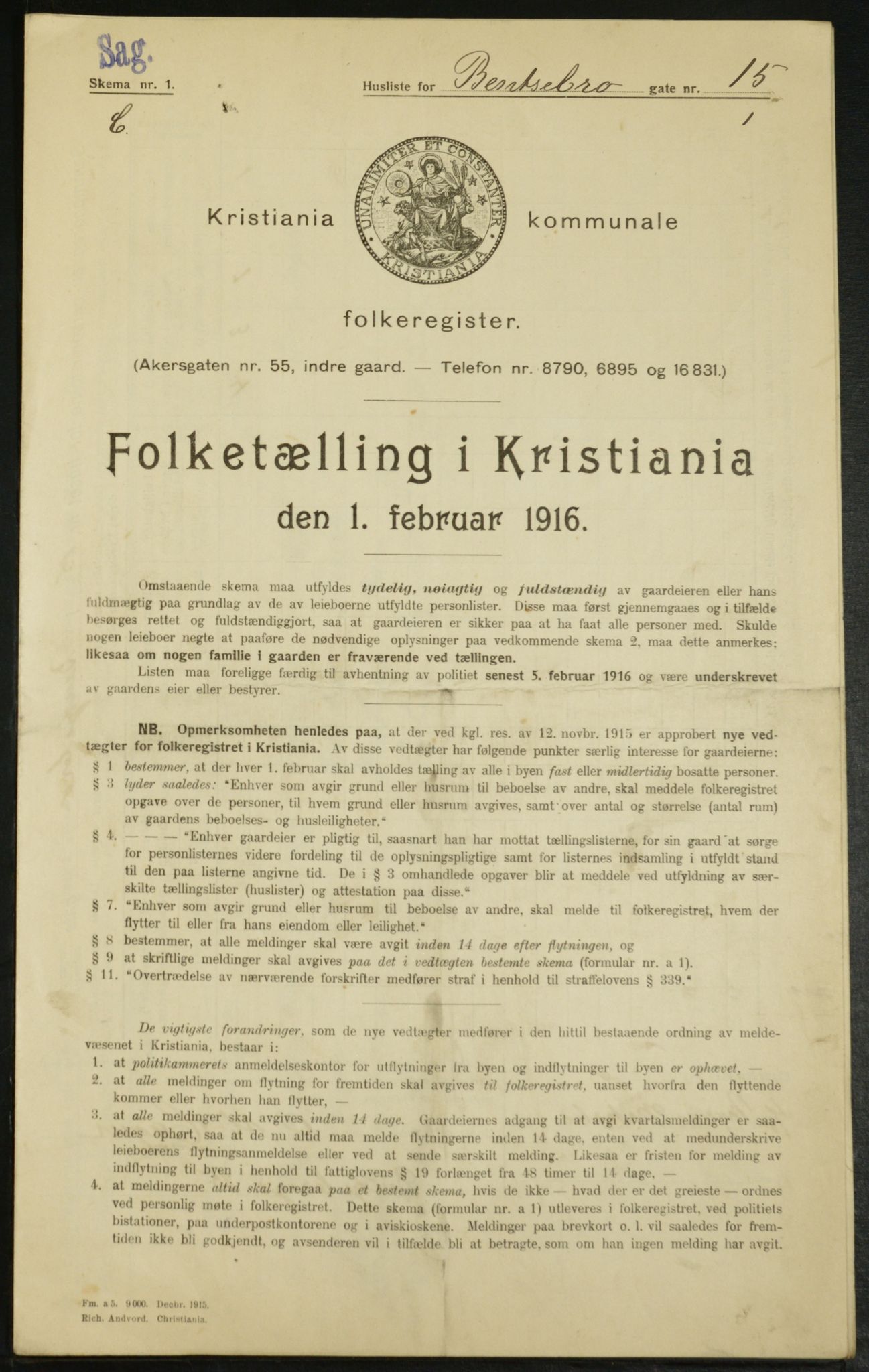 OBA, Municipal Census 1916 for Kristiania, 1916, p. 3539