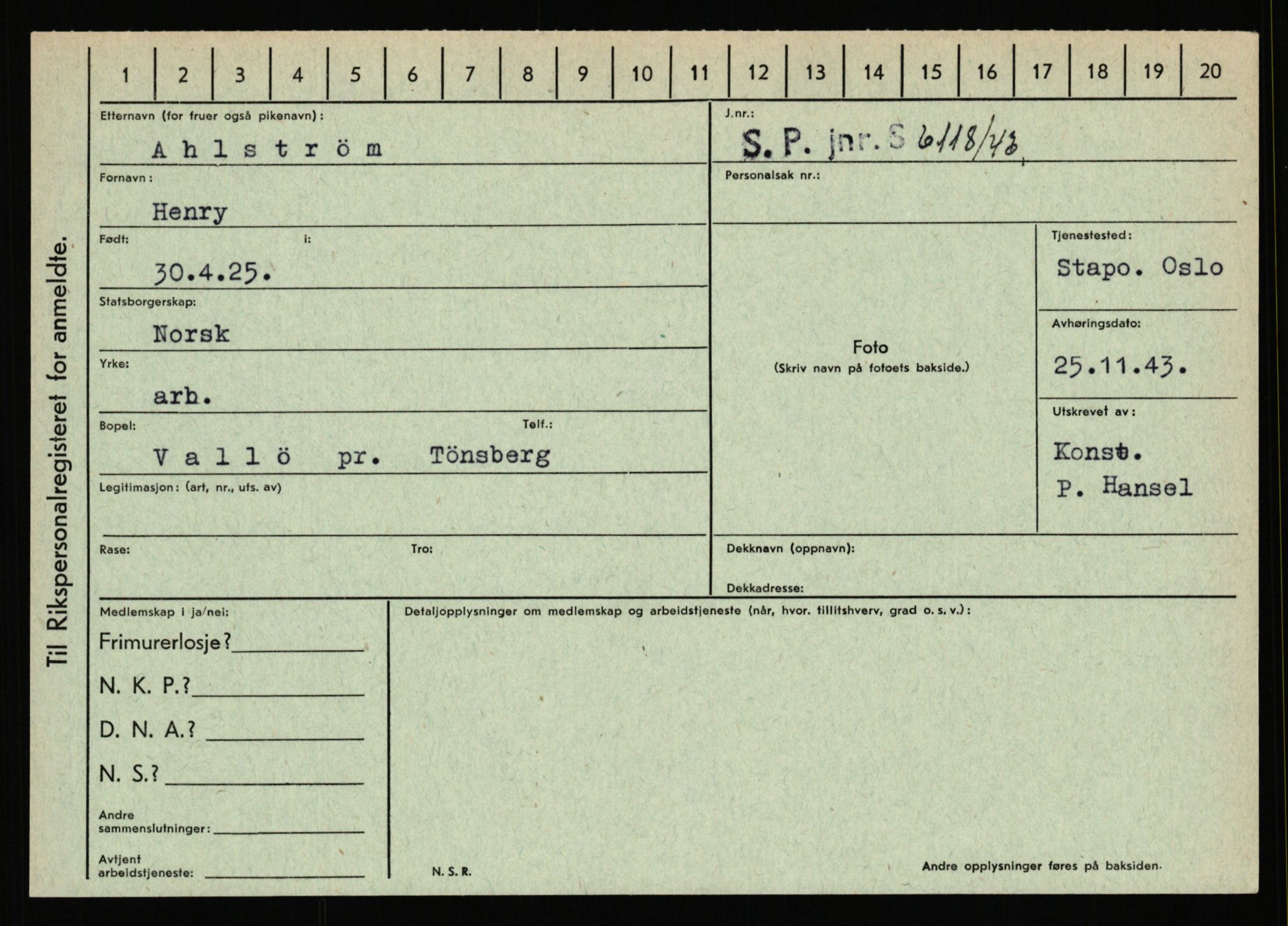 Statspolitiet - Hovedkontoret / Osloavdelingen, AV/RA-S-1329/C/Ca/L0001: Aabakken - Armann, 1943-1945, p. 1220