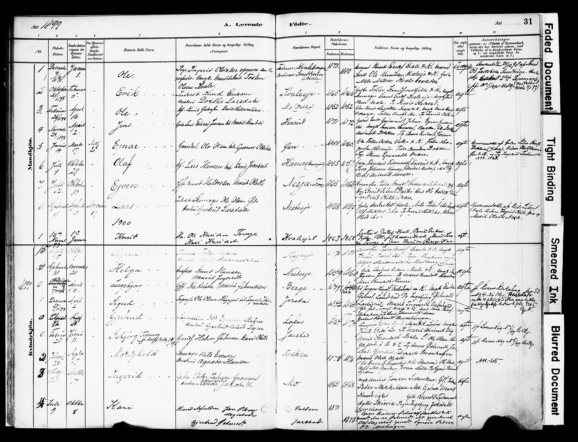 Vestre Slidre prestekontor, SAH/PREST-136/H/Ha/Haa/L0004: Parish register (official) no. 4, 1881-1911, p. 31