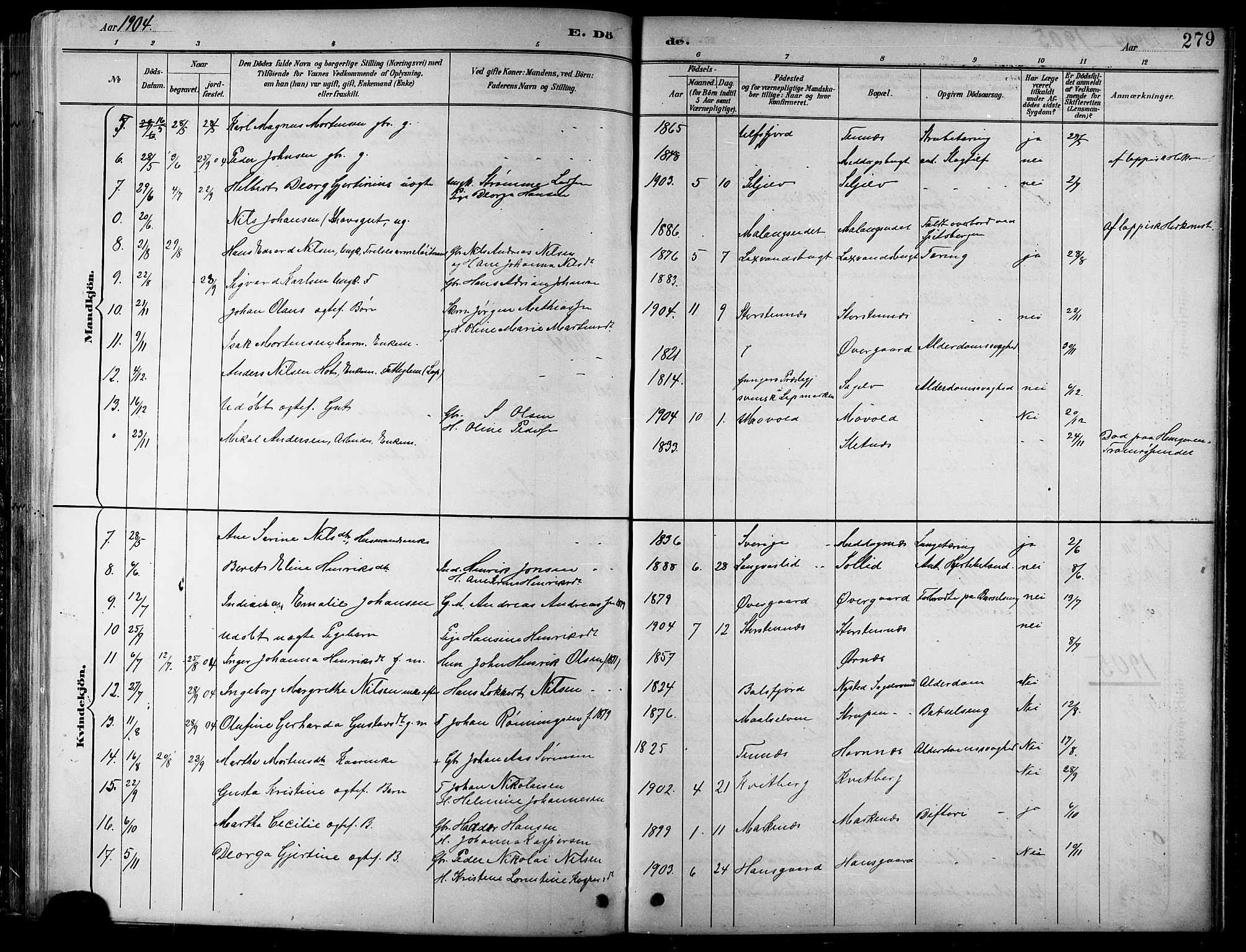Balsfjord sokneprestembete, SATØ/S-1303/G/Ga/L0008klokker: Parish register (copy) no. 8, 1890-1906, p. 279