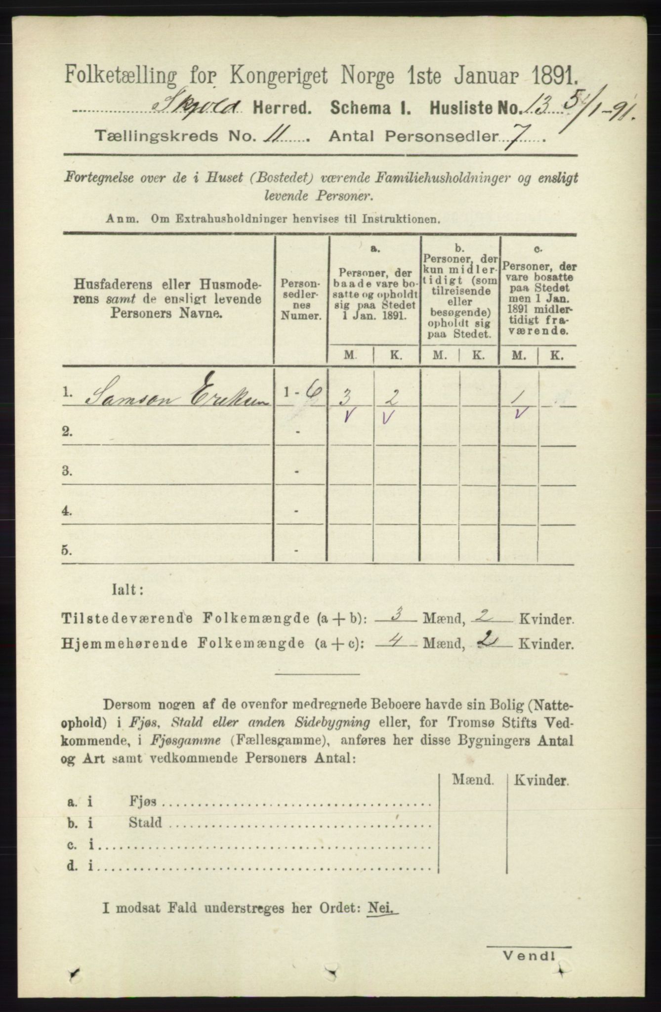 RA, 1891 census for 1154 Skjold, 1891, p. 2048