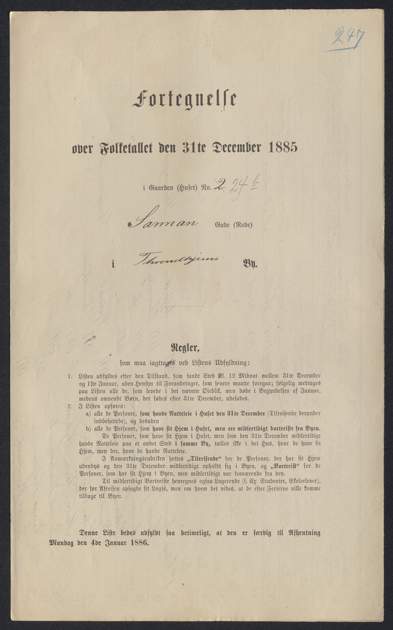 SAT, 1885 census for 1601 Trondheim, 1885, p. 2595