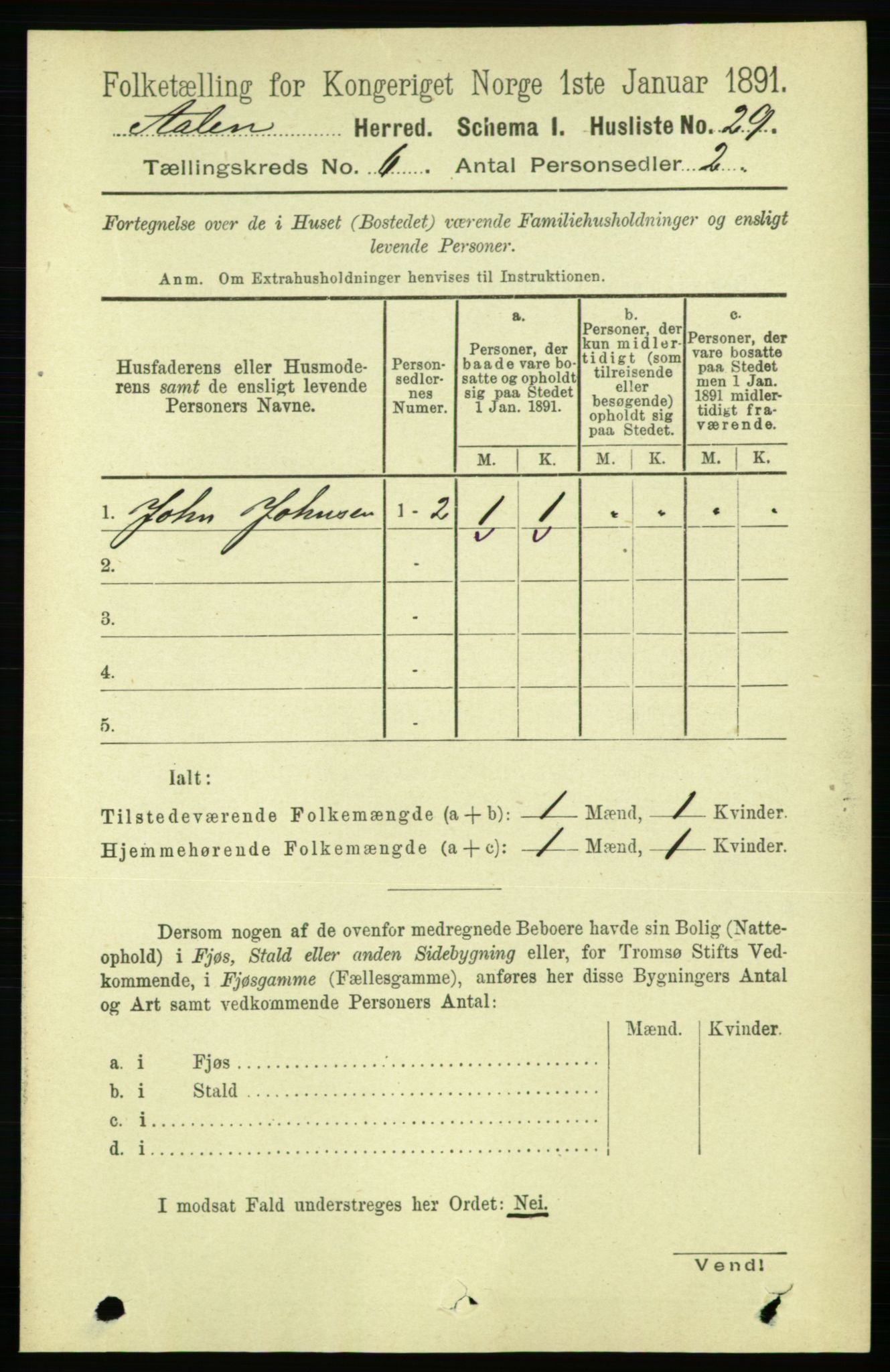 RA, 1891 census for 1644 Ålen, 1891, p. 1911