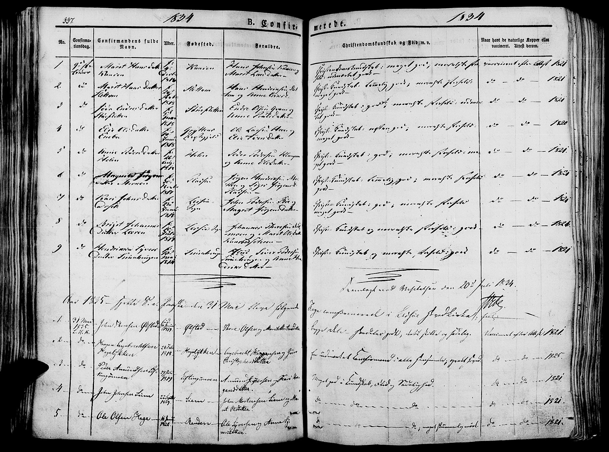 Lesja prestekontor, SAH/PREST-068/H/Ha/Haa/L0005: Parish register (official) no. 5, 1830-1842, p. 337